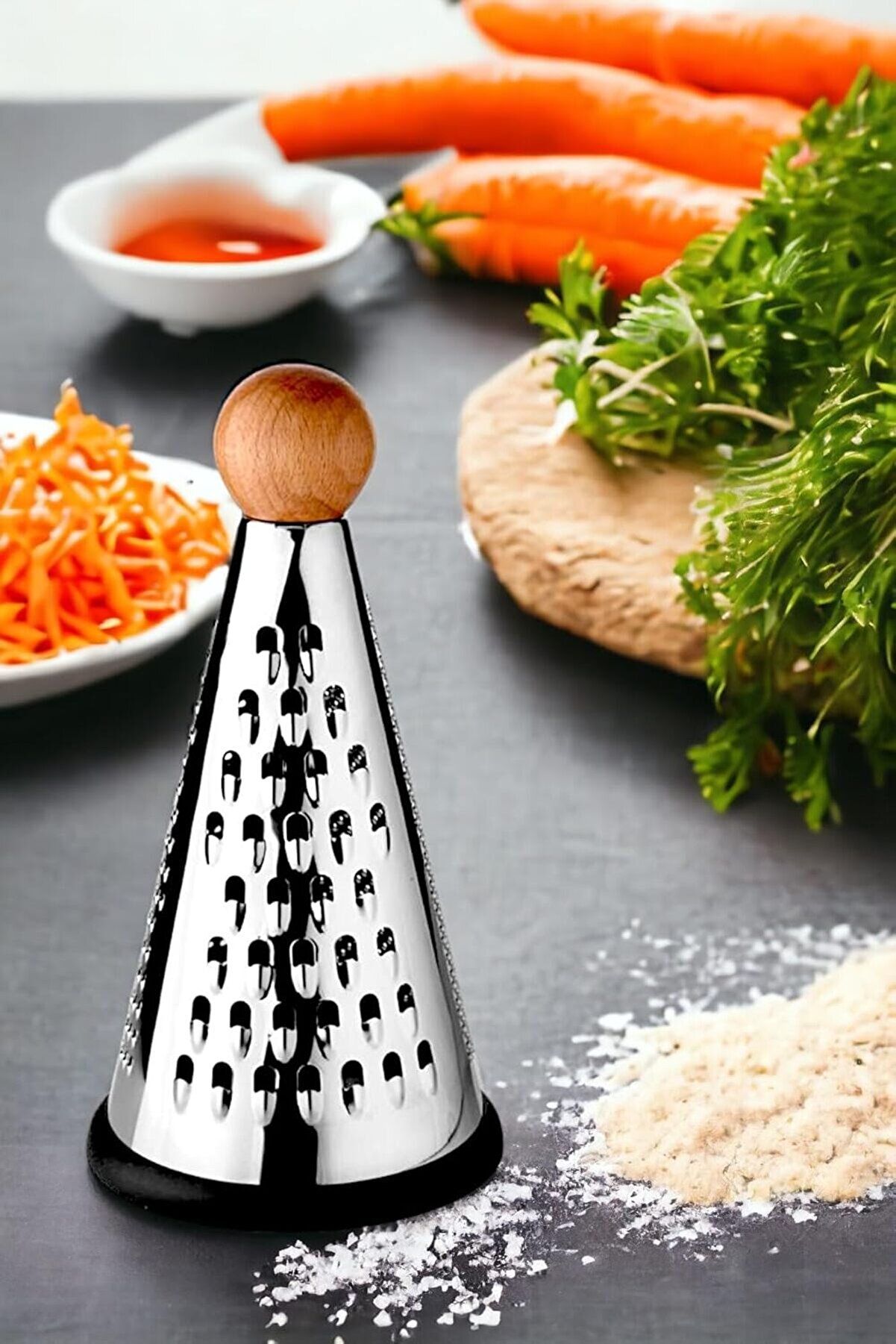 STOREMAX BRFShop Ahşap Topuz Tutuculu 3 Taraflı Paslanmaz Çelik Lüks Şef Rendesi Orta Boy 26 * 13 cm, Pa