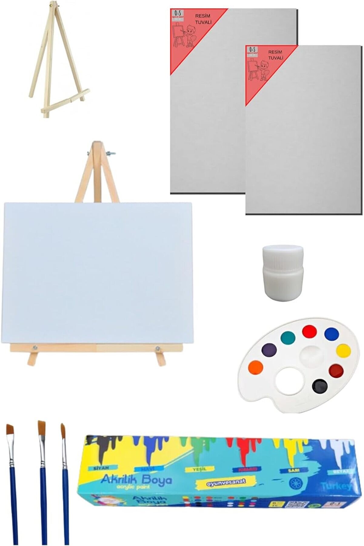 STOREMAX LvnShoppping Seramik Hamuru Resim - Seti - Mini Masa Şövalesi, 2 Adet Tuval, Resim Verniği, Akril