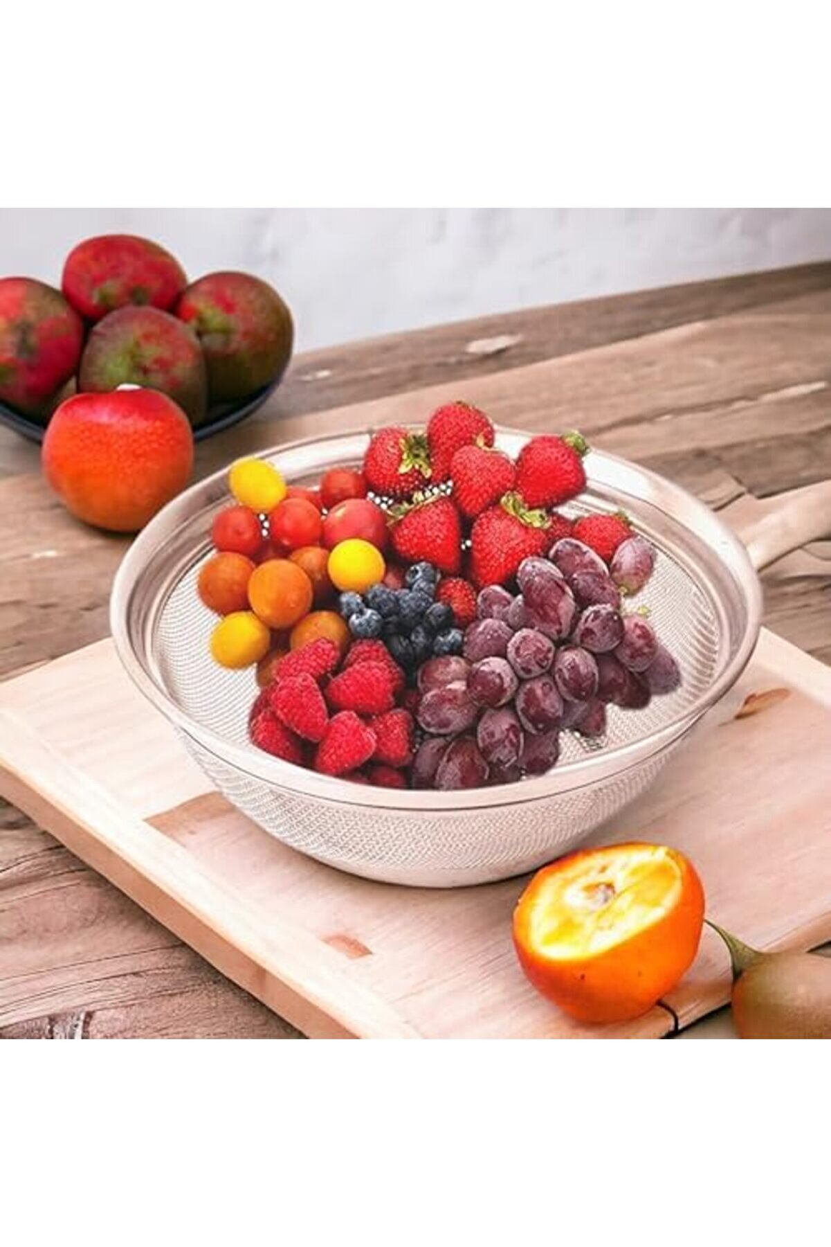 Paslanmaz Çeli̇k Kulpsuz Süzgeç 26Cm, Paslanmaz Pi̇ri̇nç Süzgeci̇, Paslamaz Çeli̇k Mutfak