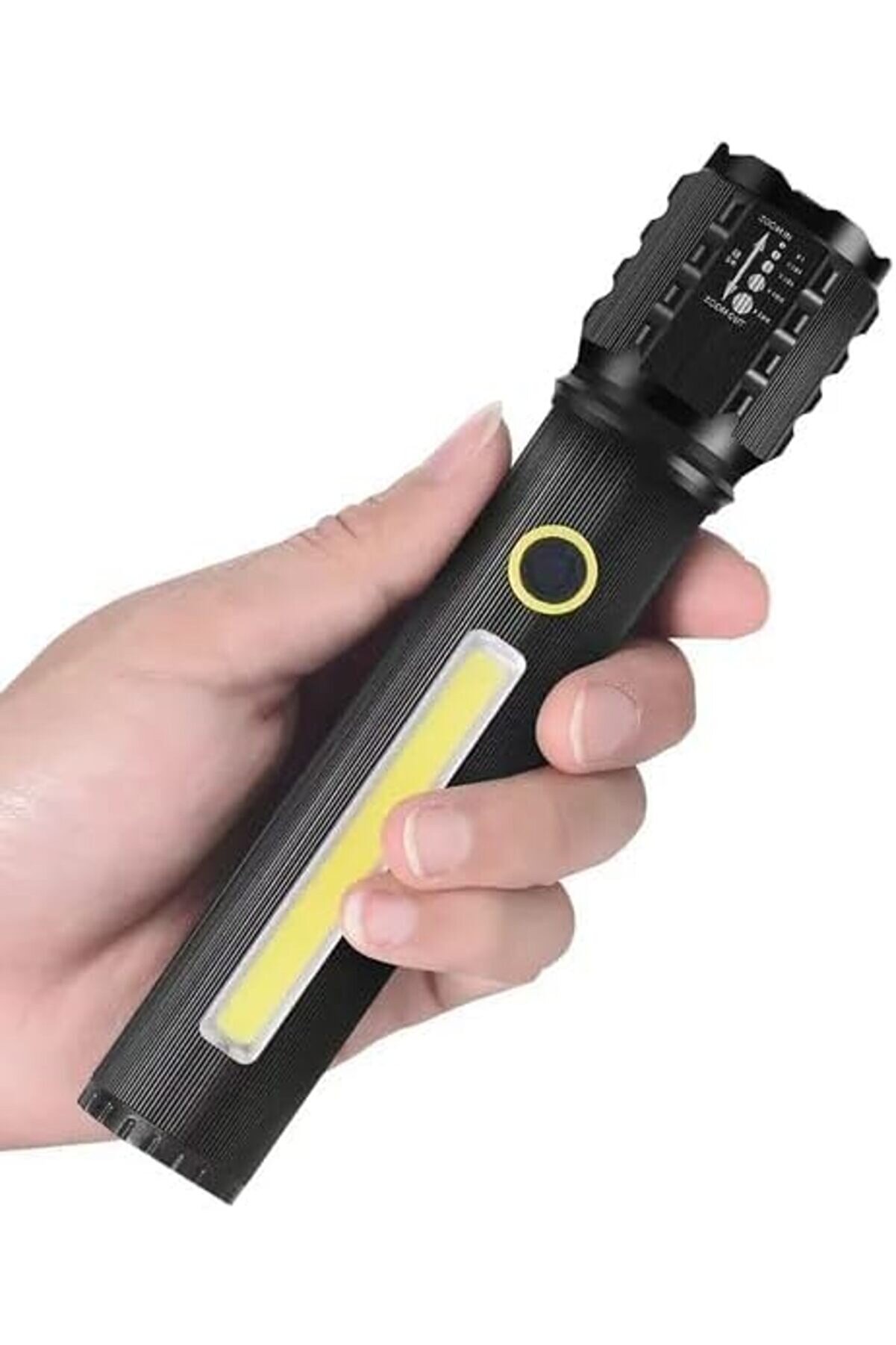 Snshop P50 + Cob Led Zoomlu Alümi̇nyum Şarjlı El Feneri̇ | Süper Parlak 800 Lümen, 3 Modlu, 800 M