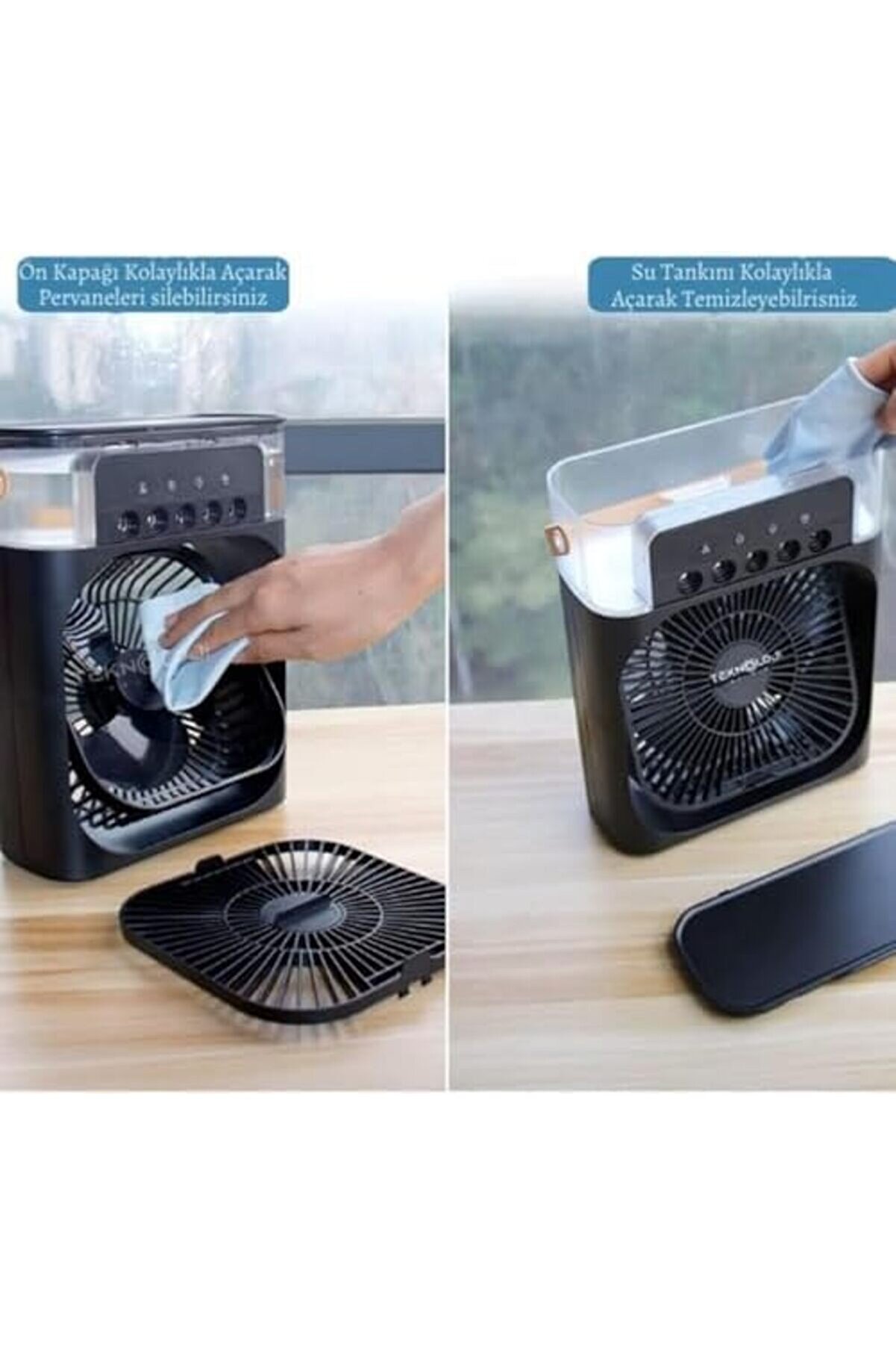 Vanti̇latör - Si̇yah - 7 Renk Led Işıklı Mi̇ni̇ Hava Soğutucu, Buharlı Nemlendi̇ri̇ci̇, Parfüm Hazne