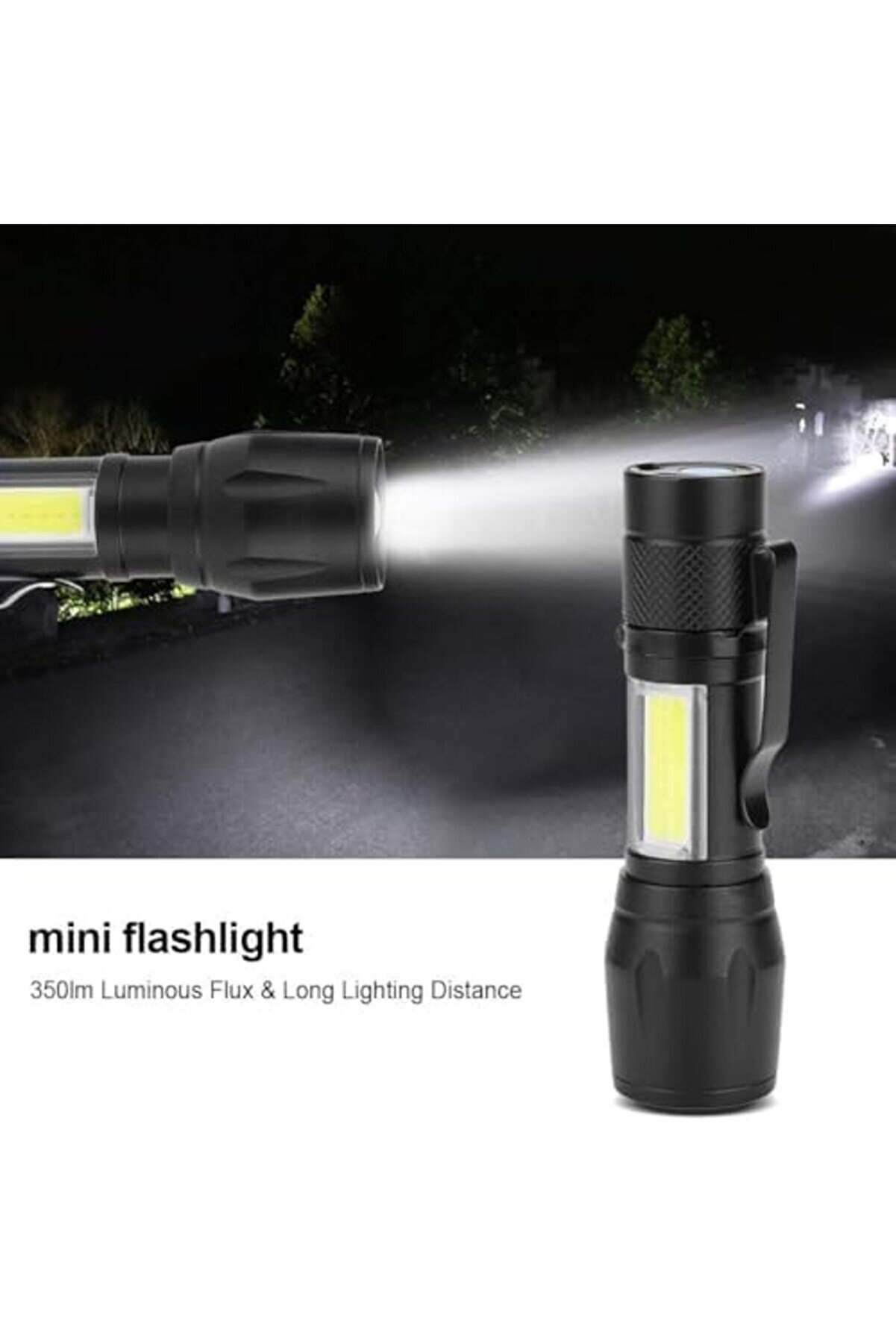 Şarjlı Mi̇ni̇ Led El Feneri̇ | 400 Lümen Xpe + Cob Led, Zoomlu, 3 Mod, Alümi̇nyum Gövde, M