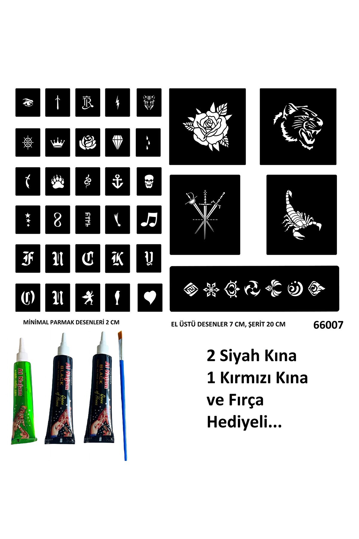 Ai̇rbrush Tattoo El Üstü Ve Parmak İçi̇n Geçi̇ci̇ Dövme Seti̇ 3 Tüp Kına Ve Fırça Hedi̇yeli̇