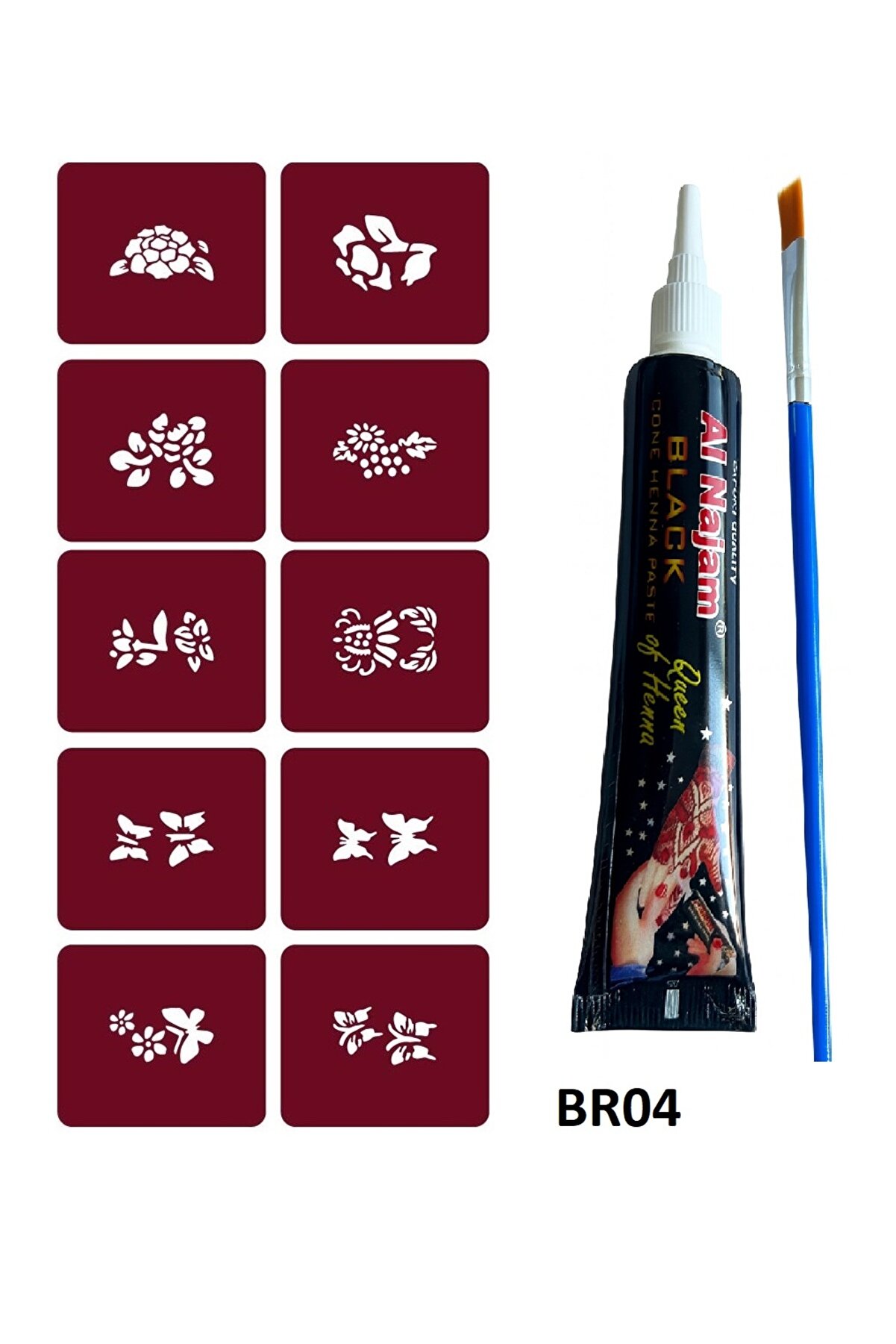 Enhavalı Mi̇ni̇mal Geçi̇ci̇ Dövme Yapma Seti̇ 10 Desen 1 Tüp Kına Br004