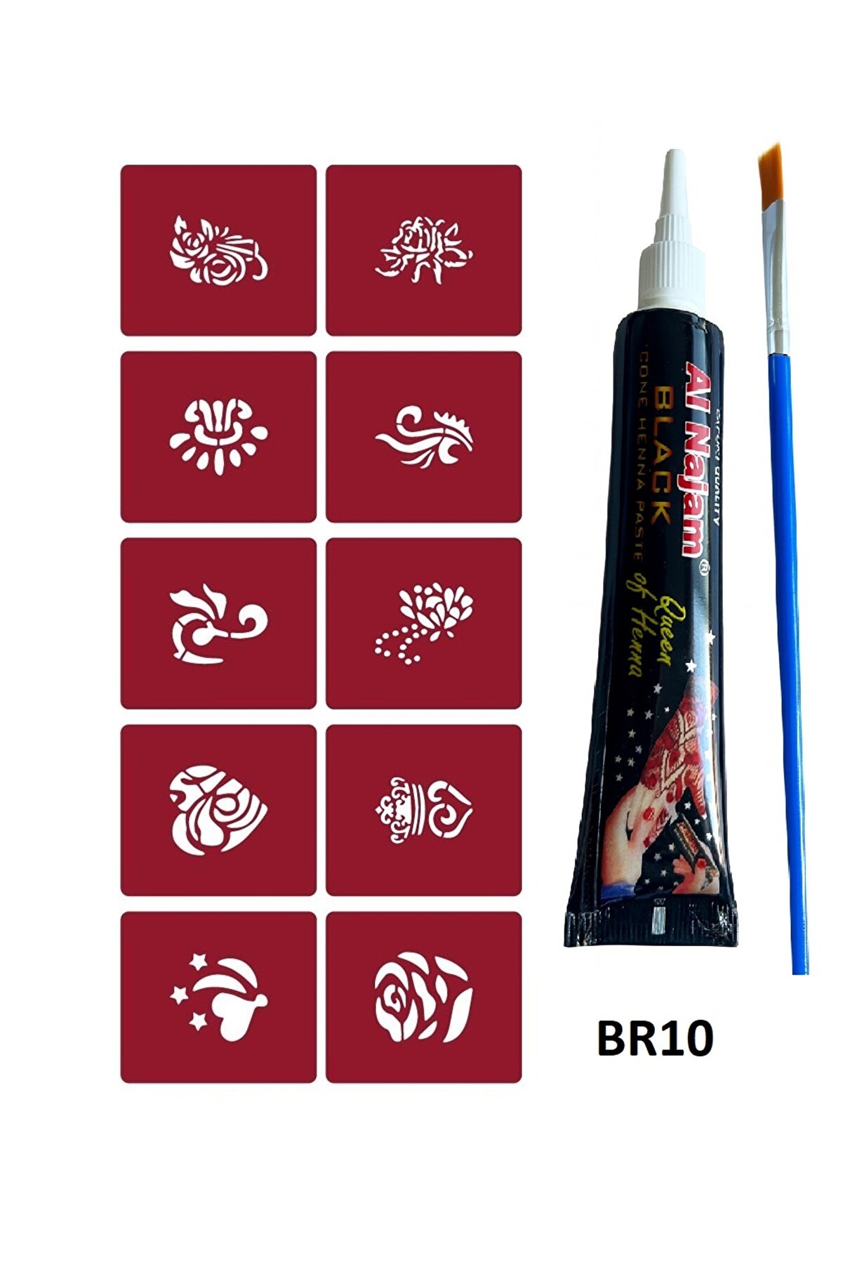 Ai̇rbrush Tattoo Mi̇ni̇mal Geçi̇ci̇ Dövme Yapma Seti̇ 10 Desen 1 Tüp Kına Br010