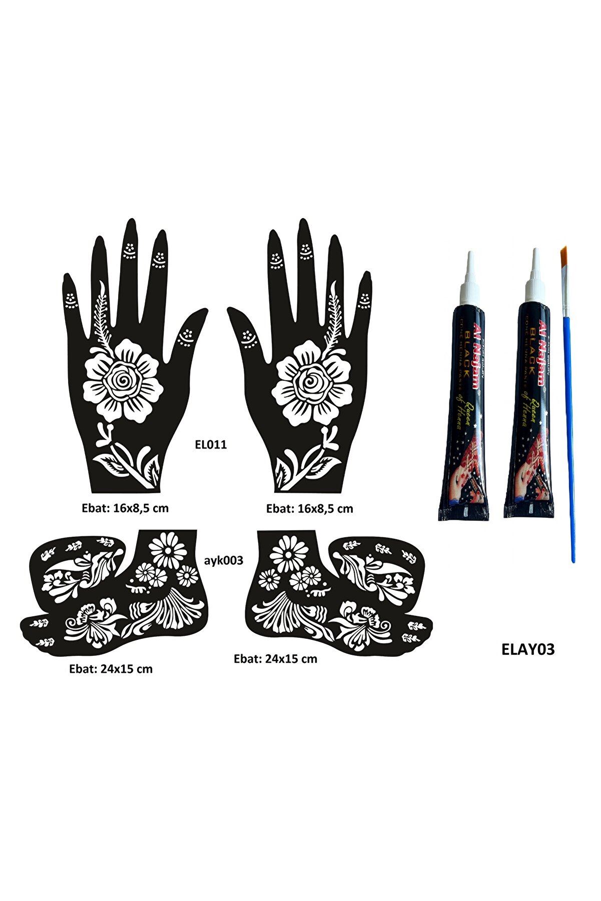 Ai̇rbrush Tattoo Karanfi̇l Model El Ve Ayak Kına Kalıpları 2 Tüp Kına Ve Fırça Hedi̇yeli̇