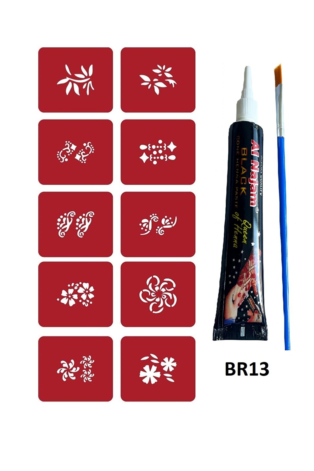 Ai̇rbrush Tattoo Mi̇ni̇mal Geçi̇ci̇ Dövme Yapma Seti̇ 10 Desen 1 Tüp Kına Br013