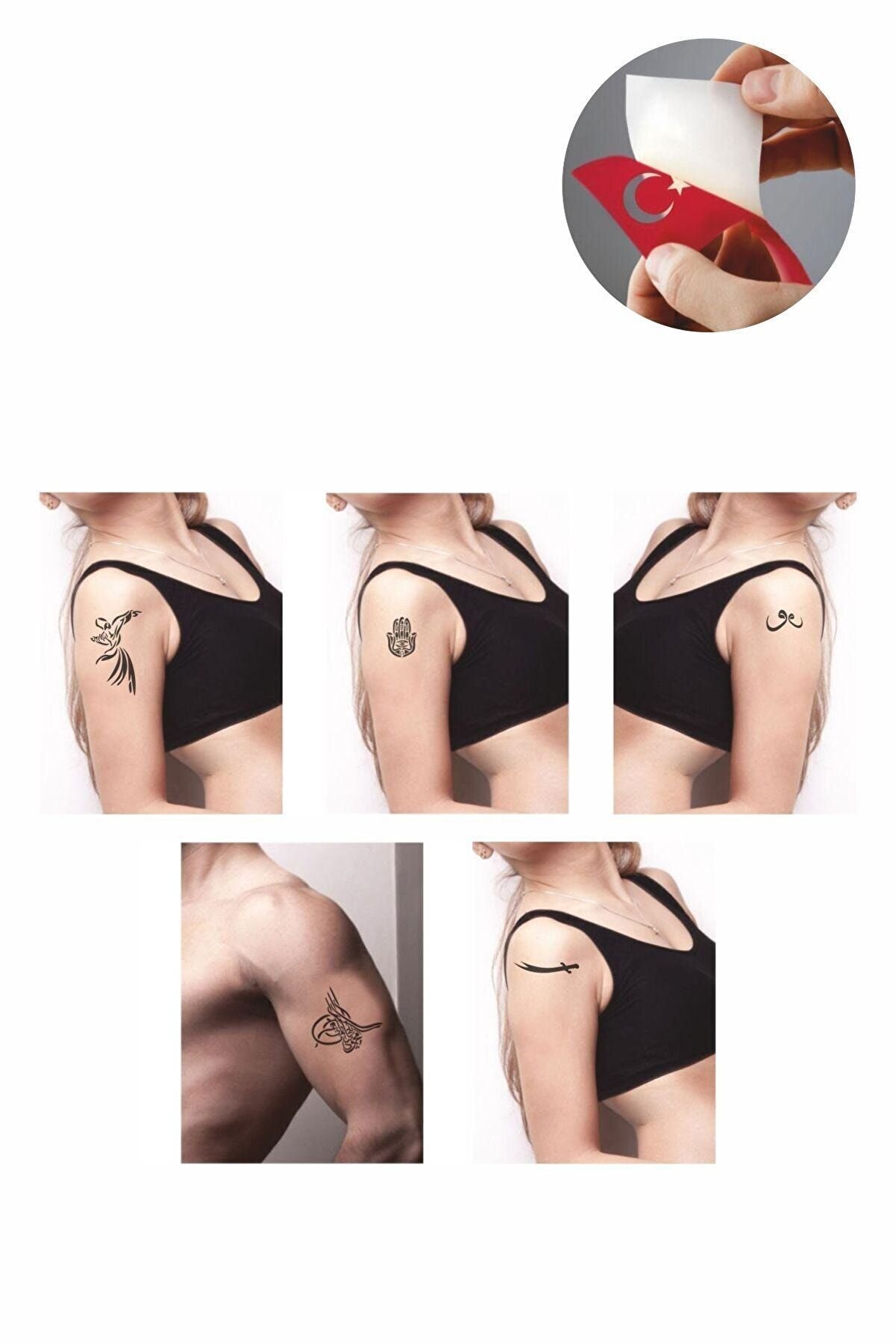 Ai̇rbrush Tattoo Tuğra Bayrak Hi̇nt Kınası Ile Ge&ccedil;i̇ci̇ D&ouml;vme Yapma Seti̇