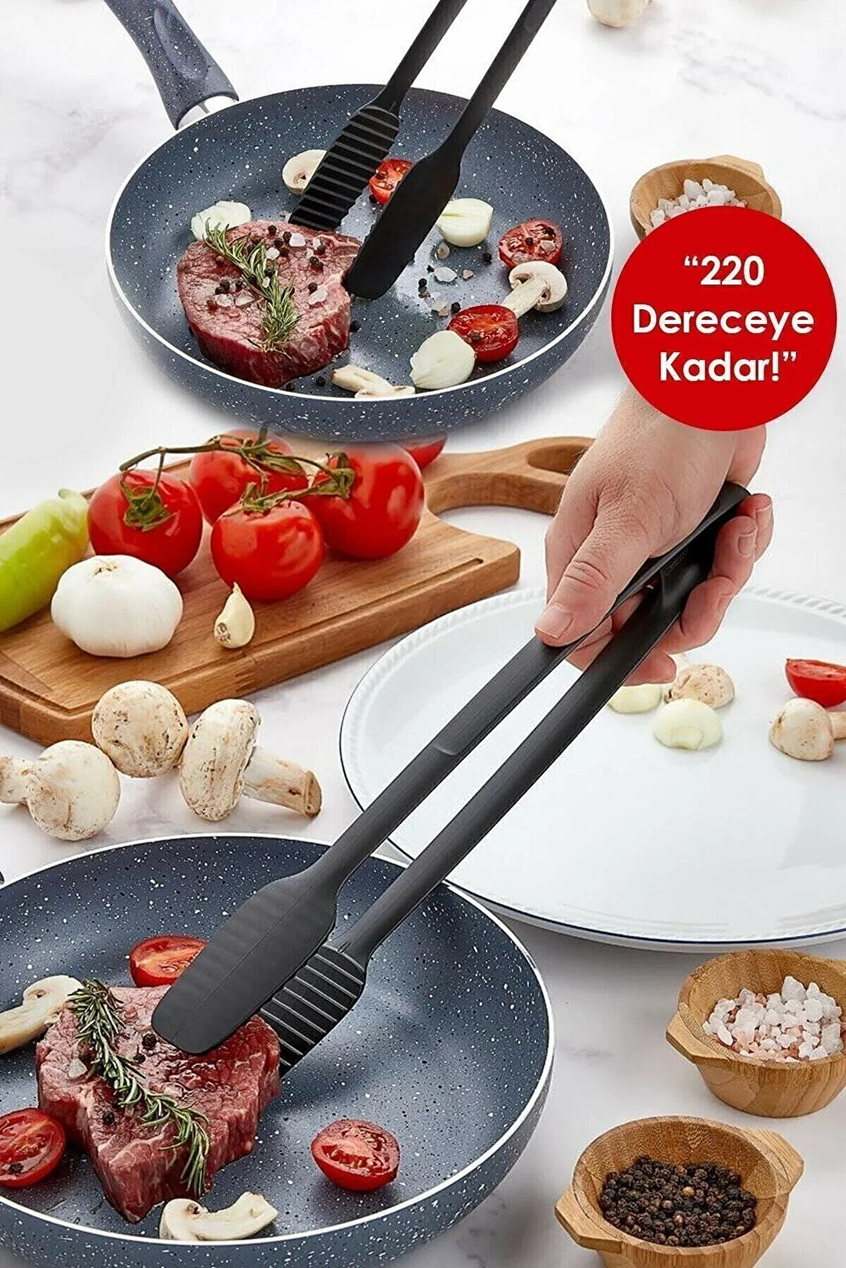 Ethab Ti̇caret Maşa - 220 Dereceye Kadar Dalı Yanmaz - Yapışmaz Plasti̇k Izgara Maşası 30 Cm