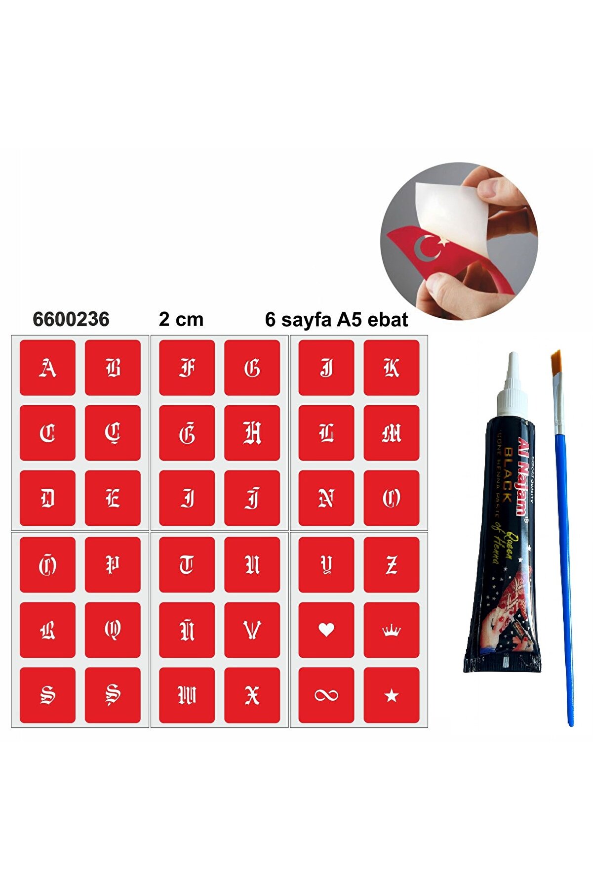 Golecha Kare Goti̇k Harfler Hi̇nt Kınası Ile Geçi̇ci̇ Dövme Yapma Seti̇