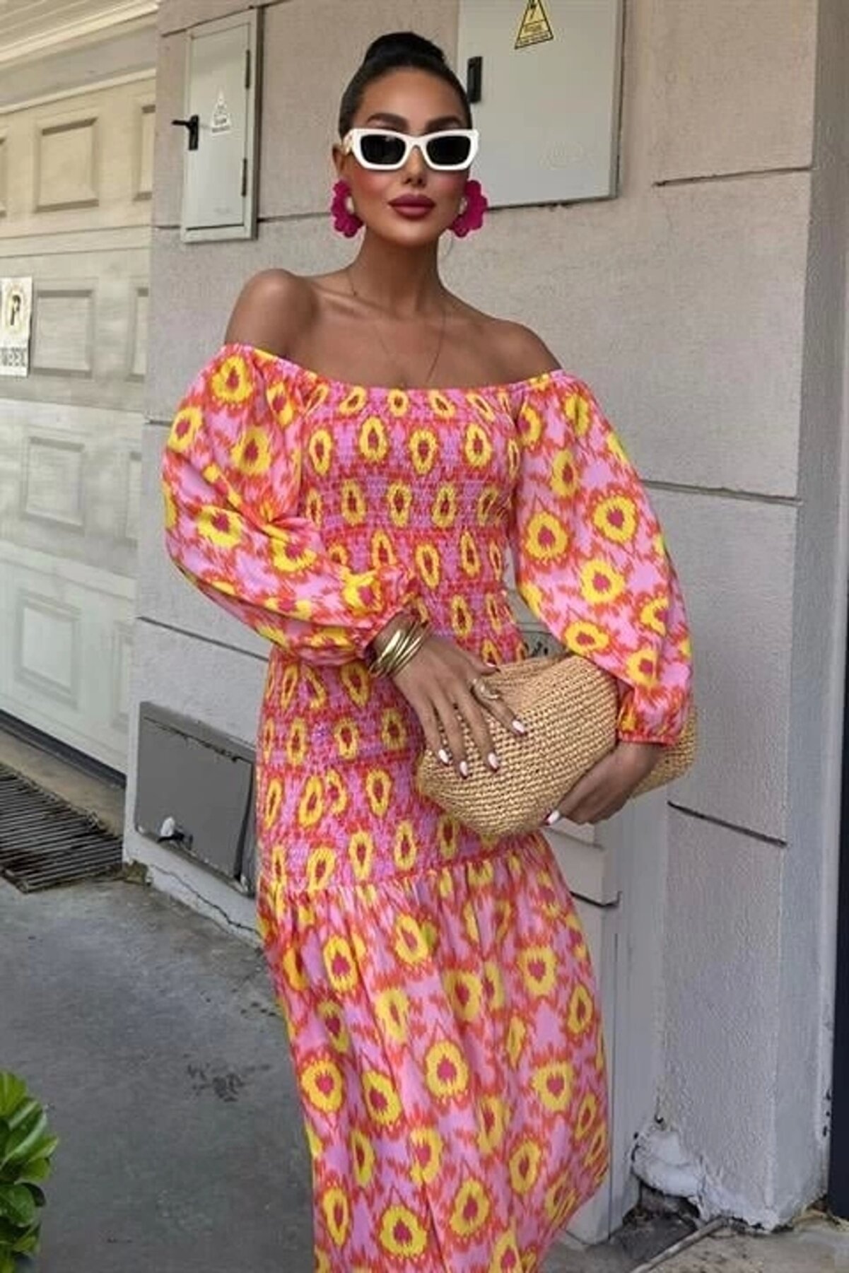 Lijuri Madonna Yaka Gipe Detaylı Desenli Elbise 2746