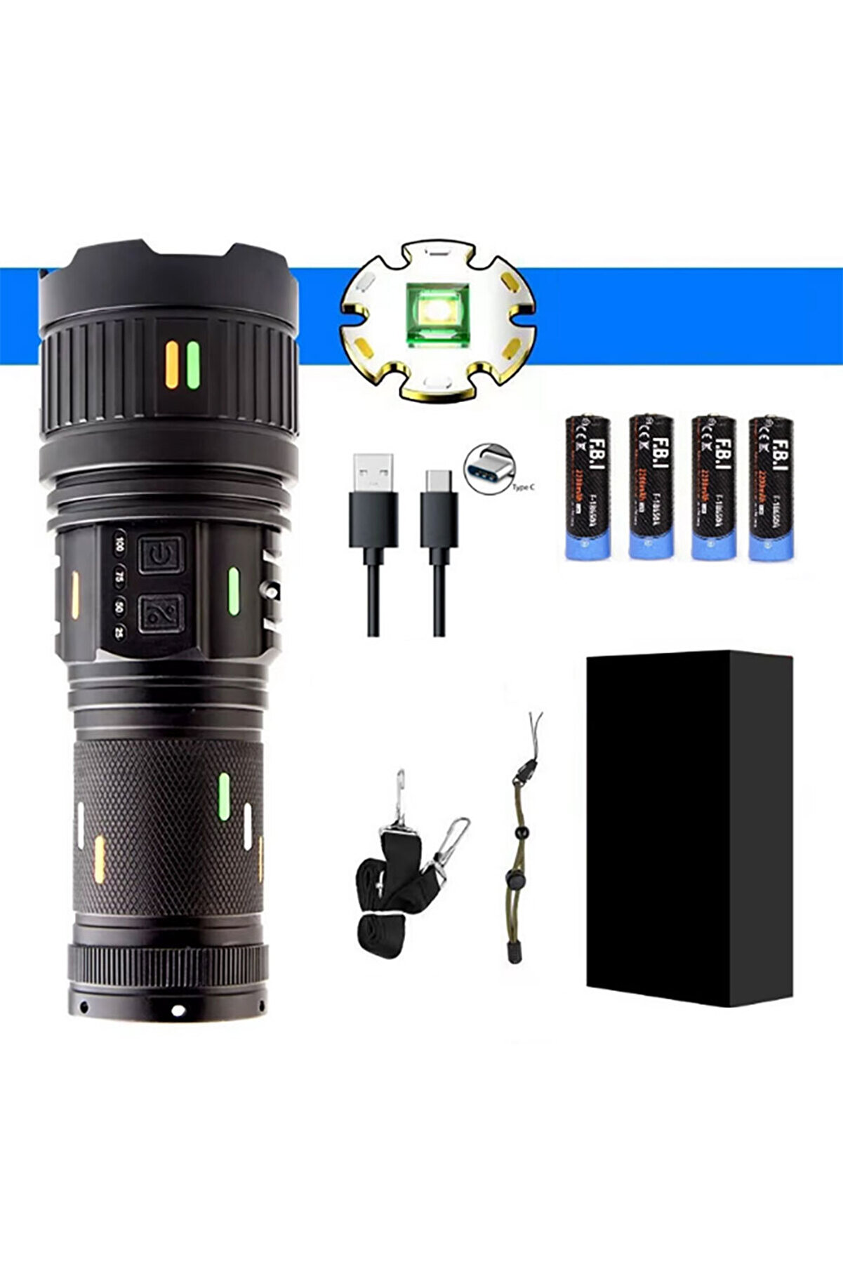 evimdeyokyok Pro F-3001 Alüminyum TG LED Güç Göstergeli Type-C Şarjlı El Feneri 100 W