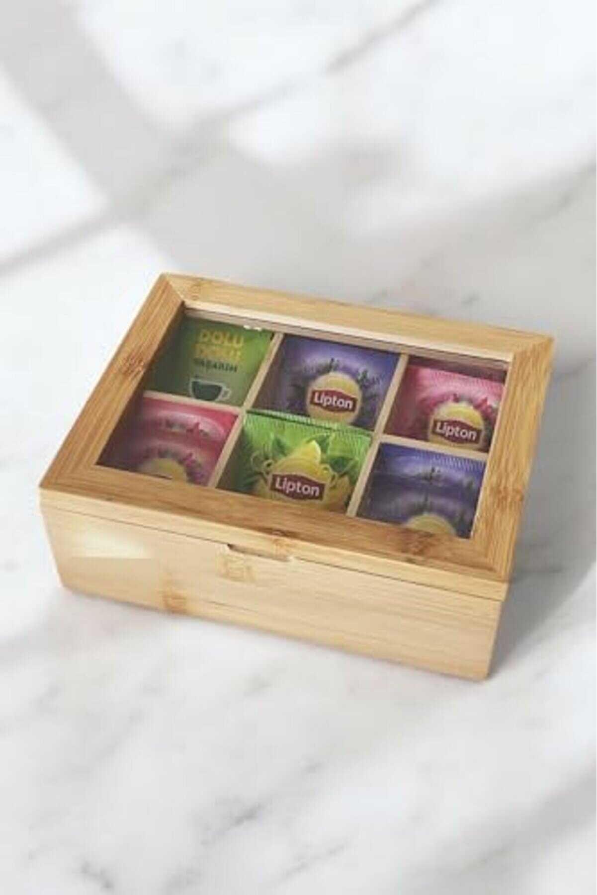 Aclyashop Bambu 6 B&ouml;lmeli̇ &Ccedil;ay Kutusu -%100 Orji̇nal Bambu Kapak 21X16,5 X7Cm 1058548