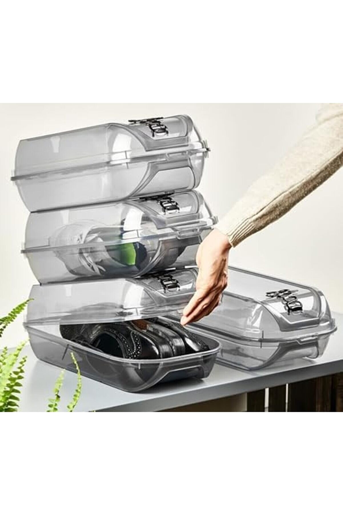 Füme Ki̇li̇t Kapak Uni̇sex Ayakkabı Saklama Kutusu | Modüler Yapı | Ayakkabı Depolama - 5 Adet Max