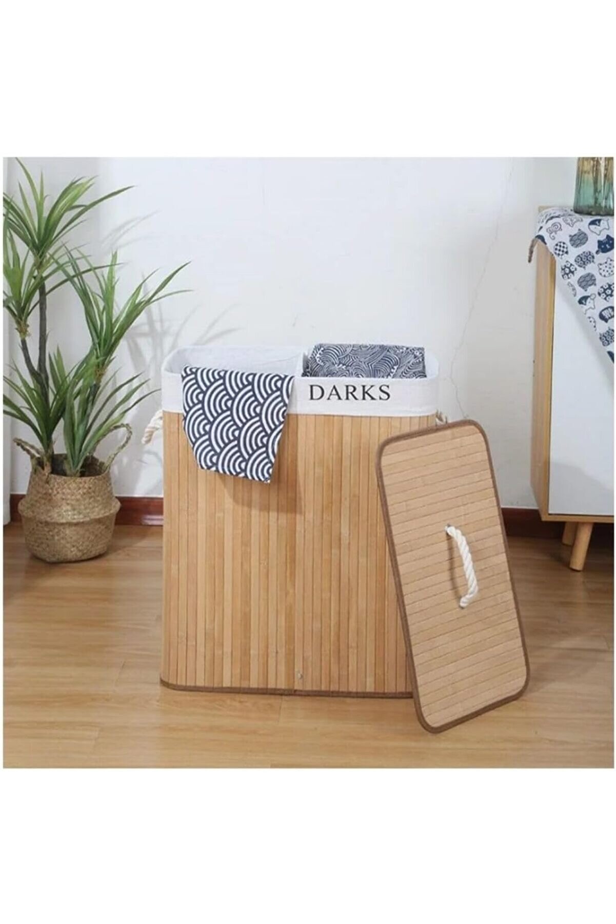 STOREMAX snShop Katlanabilir Kirli Çamaşır Sepeti, Kapaklı, Yıkanabilir Astar 32x52x60 Siyah-Beyaz Kirli