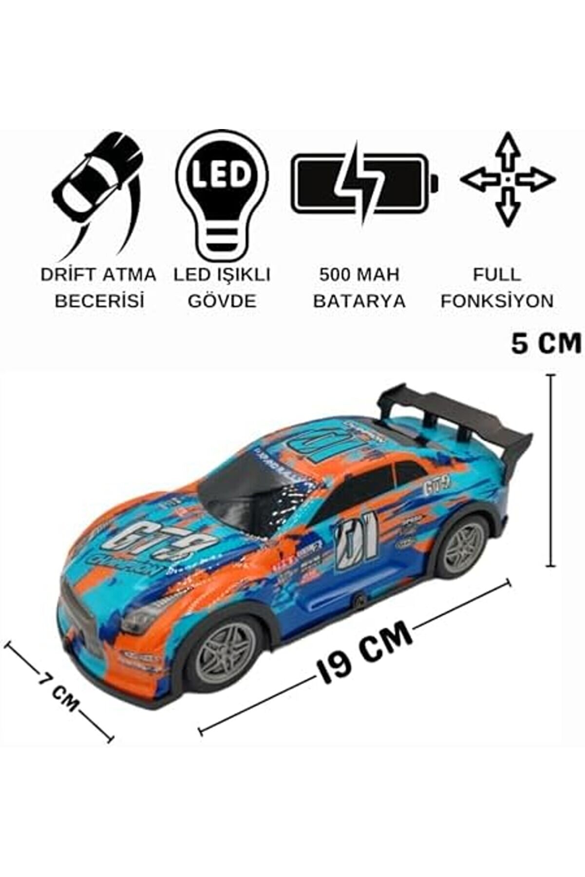 2.4 Ghz Rc Full Fonksi̇yon Led Işıklı Gövde 122 Şarjlı Uzaktan Kumandalı Dri̇ft Arabası (Turk