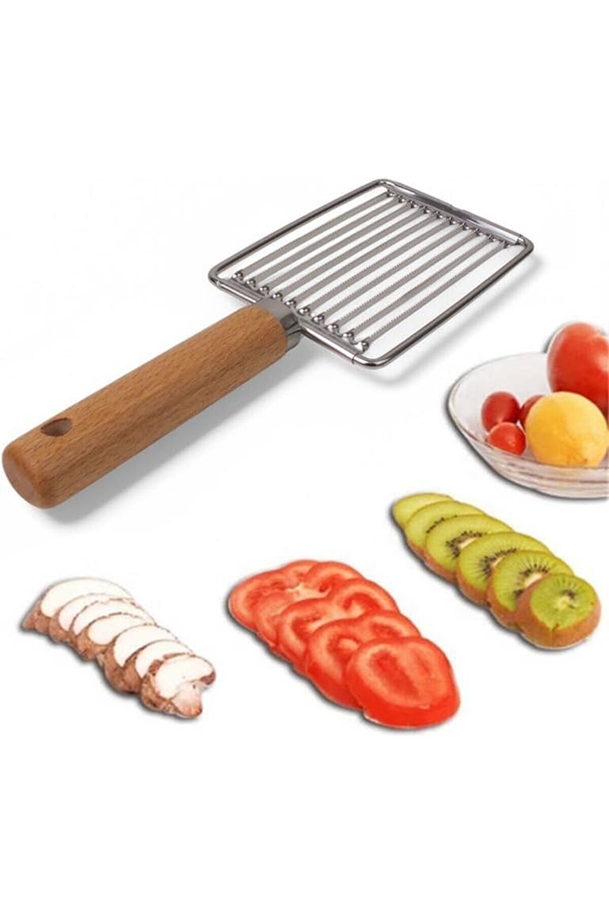STOREMAX aclyashop Paslanmaz Çelik Silikon Saplı Testere Ağızlı Dilimleyici - Sebze ve Meyve Şekillendirici,
