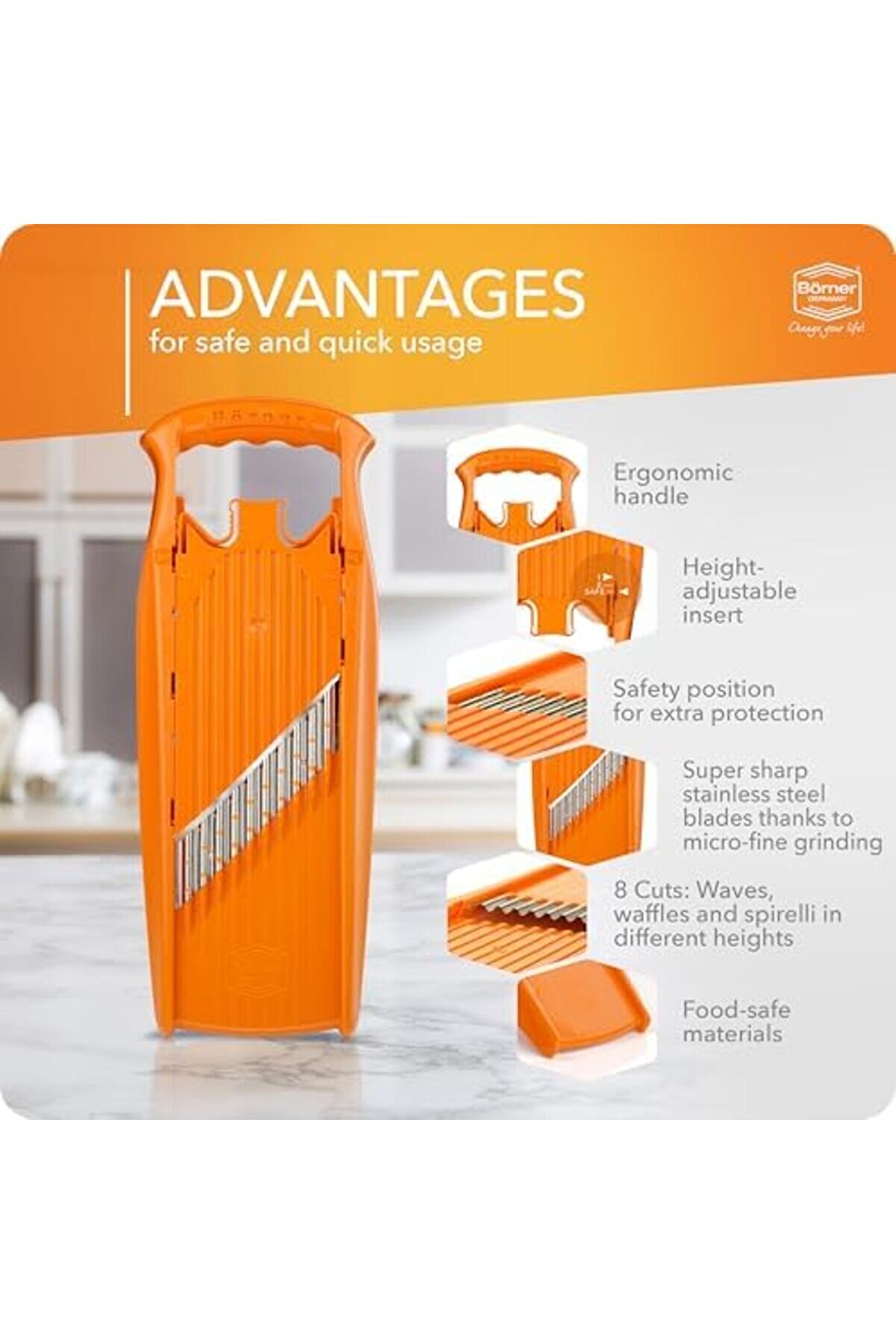 Lvnshop W- Powerli̇ne Cri̇nkle Cut Sli̇cer (Turuncu) • Sebzeler İçi̇n Dalgalı Mandoli̇n • Dalga/ /Kırışık