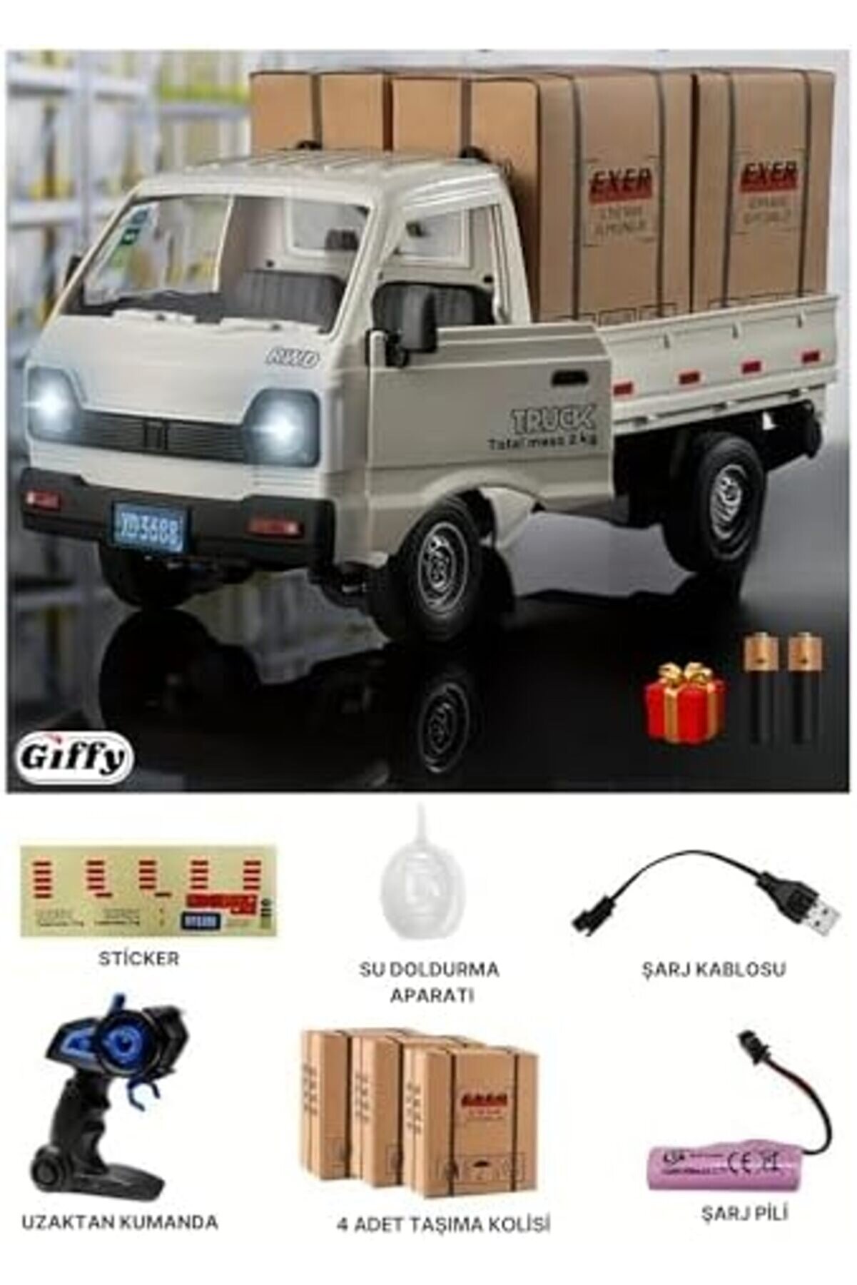 Kumandalı Rc Kamyonet,Y&uuml;k Taşıma Aracı,Sesli̇,Işıklı,Şarjlı,(Pi̇l Hedi̇yeli̇),2.4 Ghz Ara&ccedil;, K