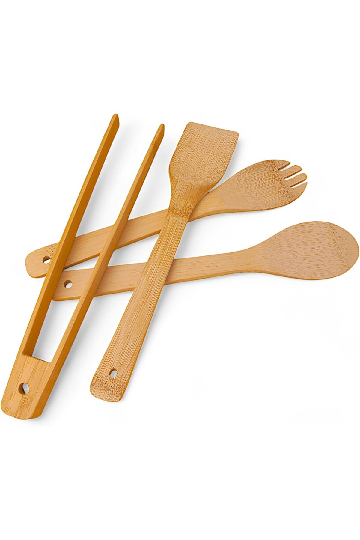 STOREMAX polysight Bambu Servis ve Spatula Seti 4'lü Set, 4 Adet Bambu Servis Seti - Şıklıkla Sofranızı Tamam