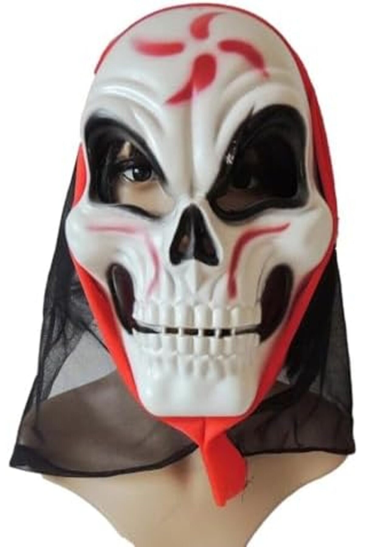 Jptrshop Halloween Maske İskelet Tüllü Kırmızı Beyaz 1111498
