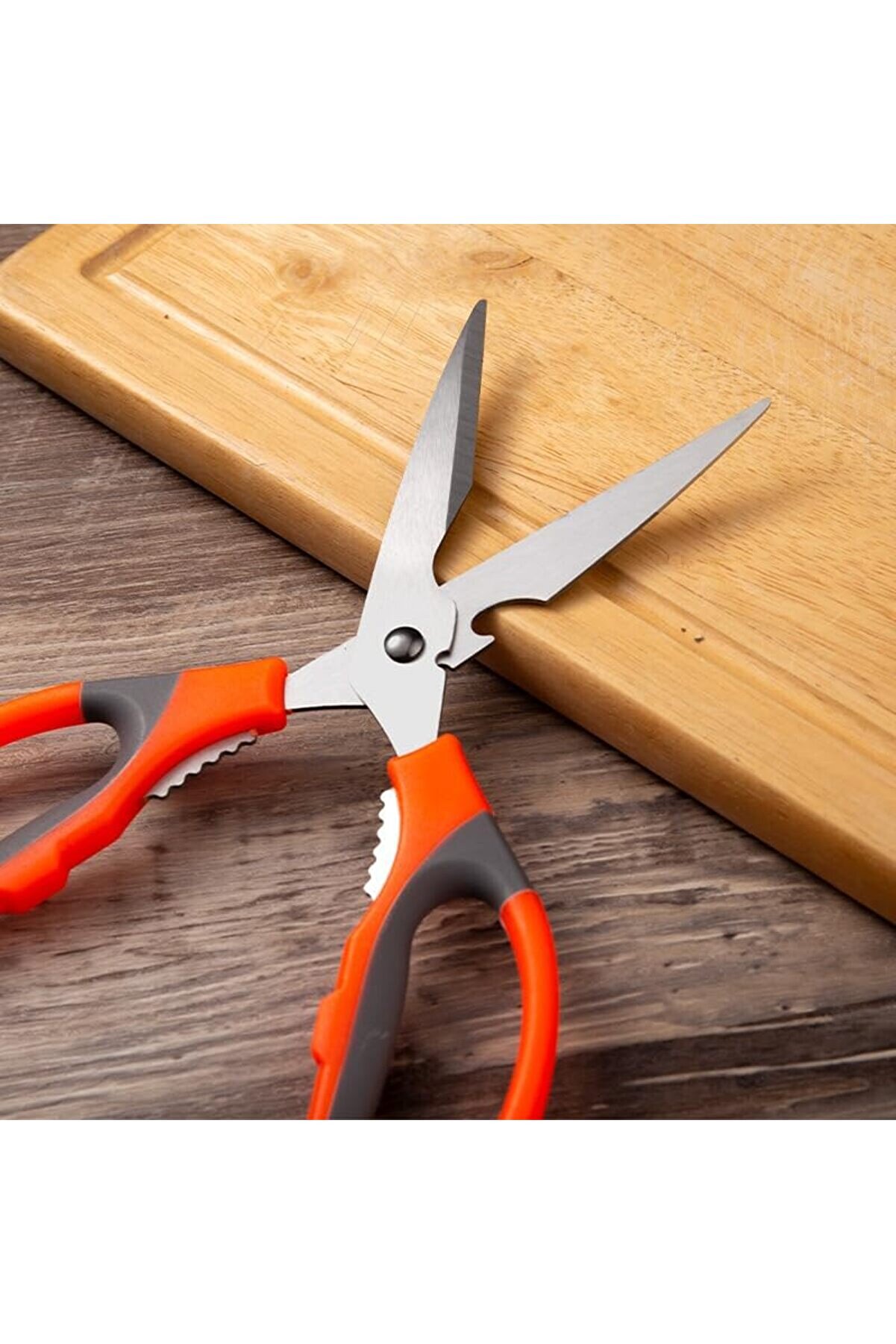 Snshop Amaçlı Mutfak Makası, Paslanmaz Çeli̇k, Et Tavuk Balık Börek Doğrama, Turuncu-Gri̇ Sebze