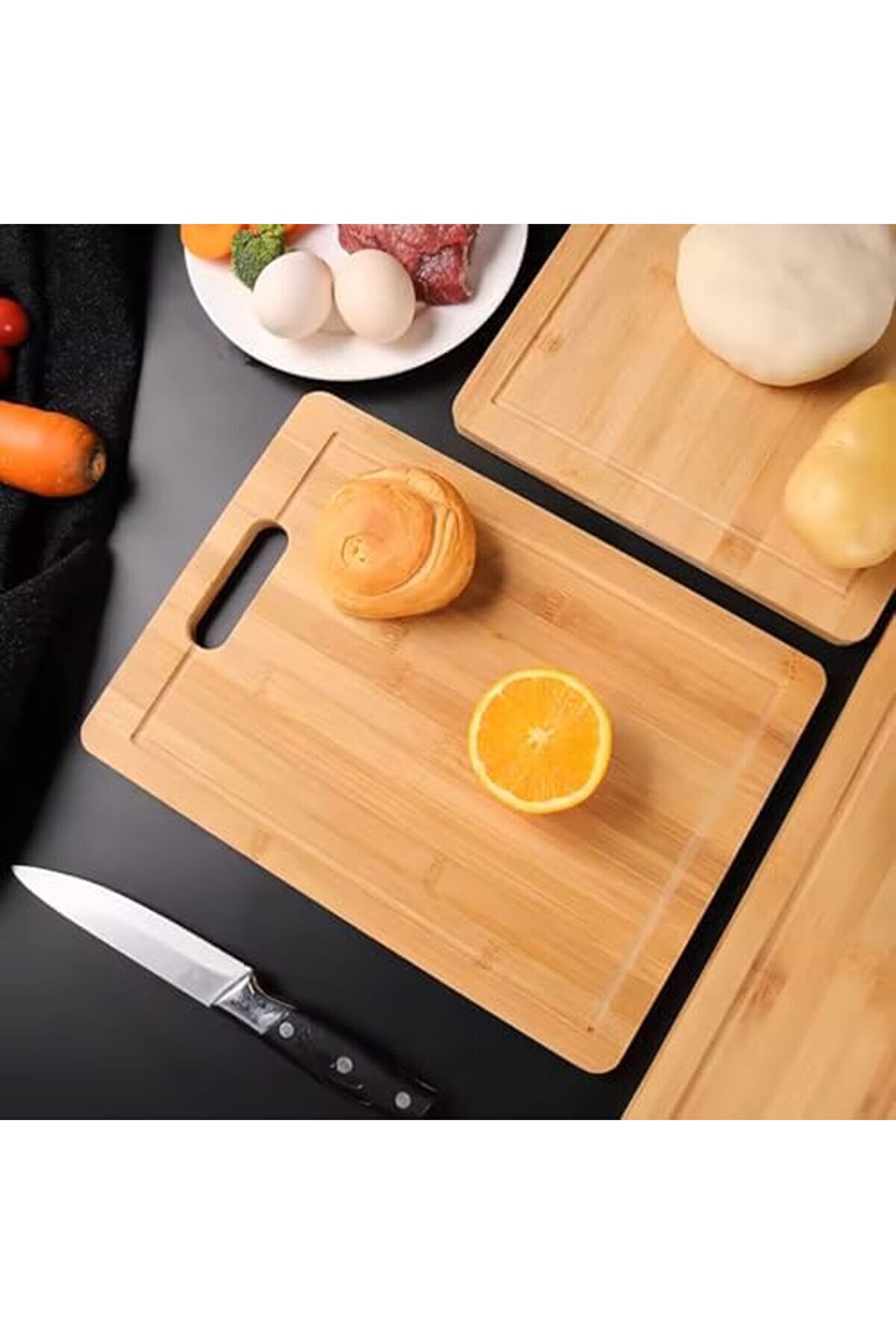 Snshop Bambu Kesme Tahtası Seti̇, Kalın Kali̇teli̇ Ahşap, Farklı Ebatlar, Kolay Temi̇zleni̇r (34X24)