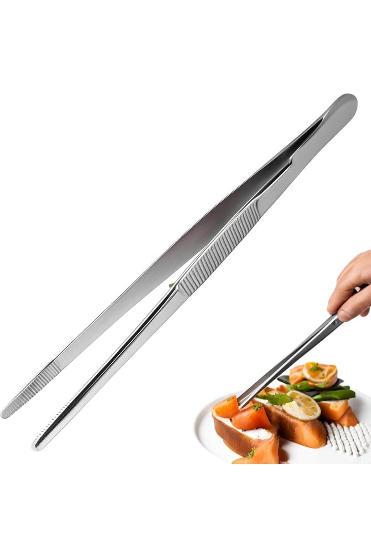 STOREMAX lvnshop Paslanmaz Çelik Profesyonel Şef Cımbızı 30 cm Ergonomik Tasarım Dayanıklı Mutfak Maşası Et P