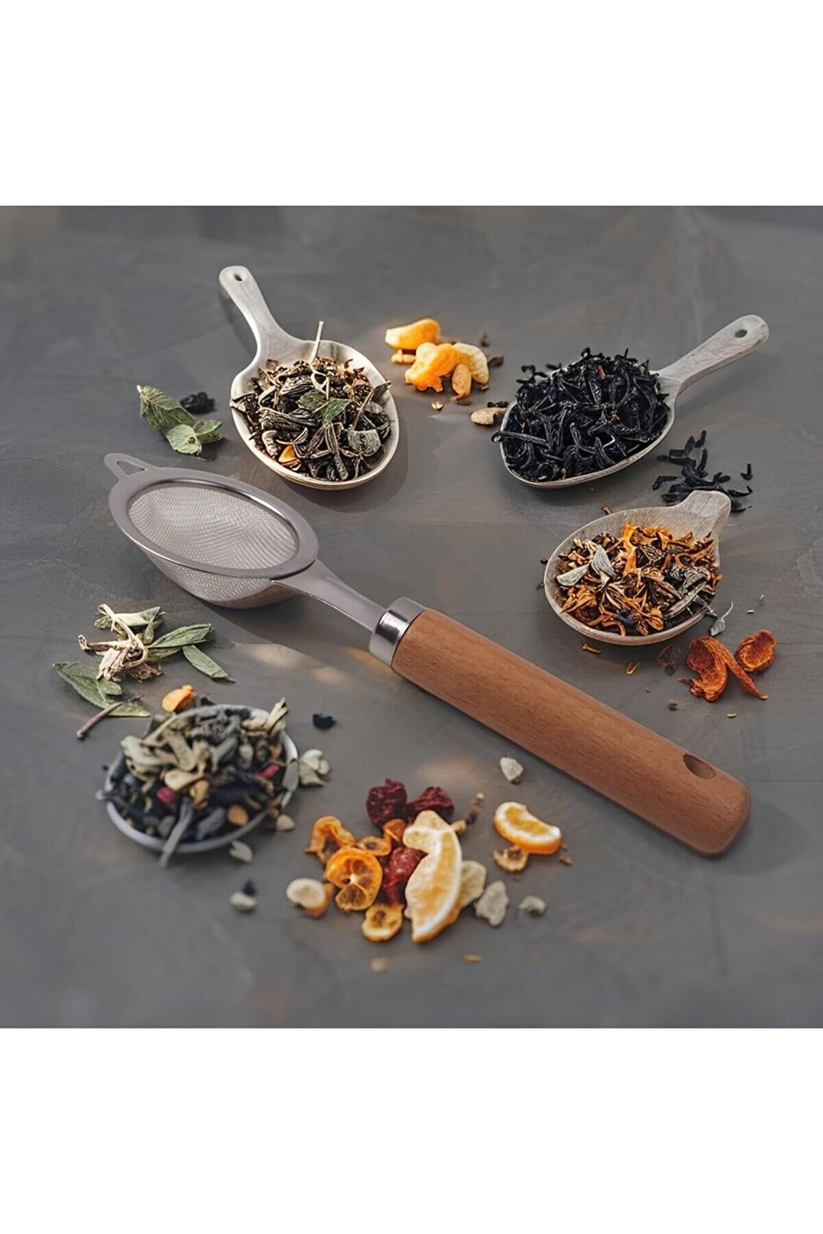 STOREMAX lvnshop Paslanmaz Çelik Ahşap Saplı Çay Süzgeci | Silikon Saplı Süzgeç – Şık ve Fonksiyonel Sunum Ar