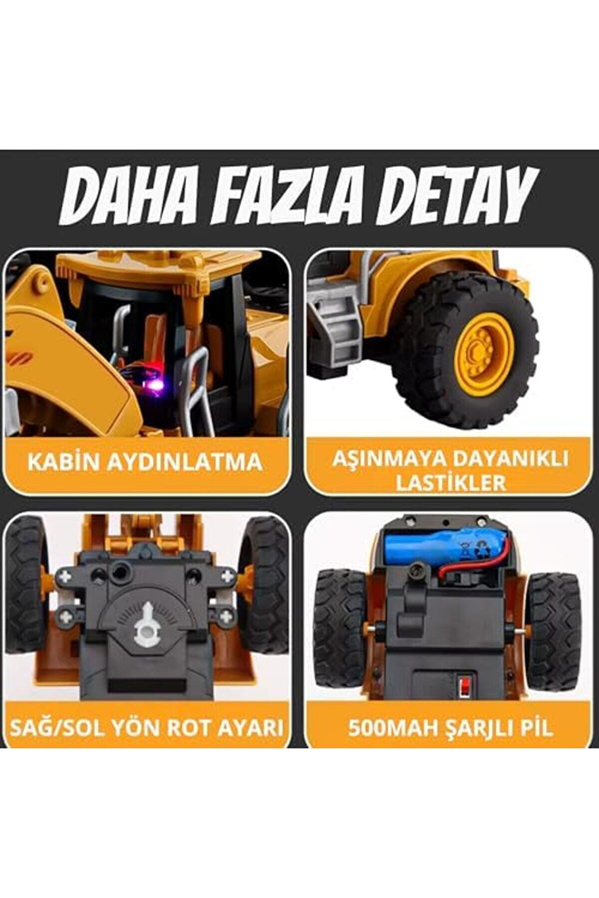 Buhar Atan Şarjlı Uzaktan Kumandalı Bulldozer Ve Kep&ccedil;e 7 Kanallı Led Işıklı Demo Mo