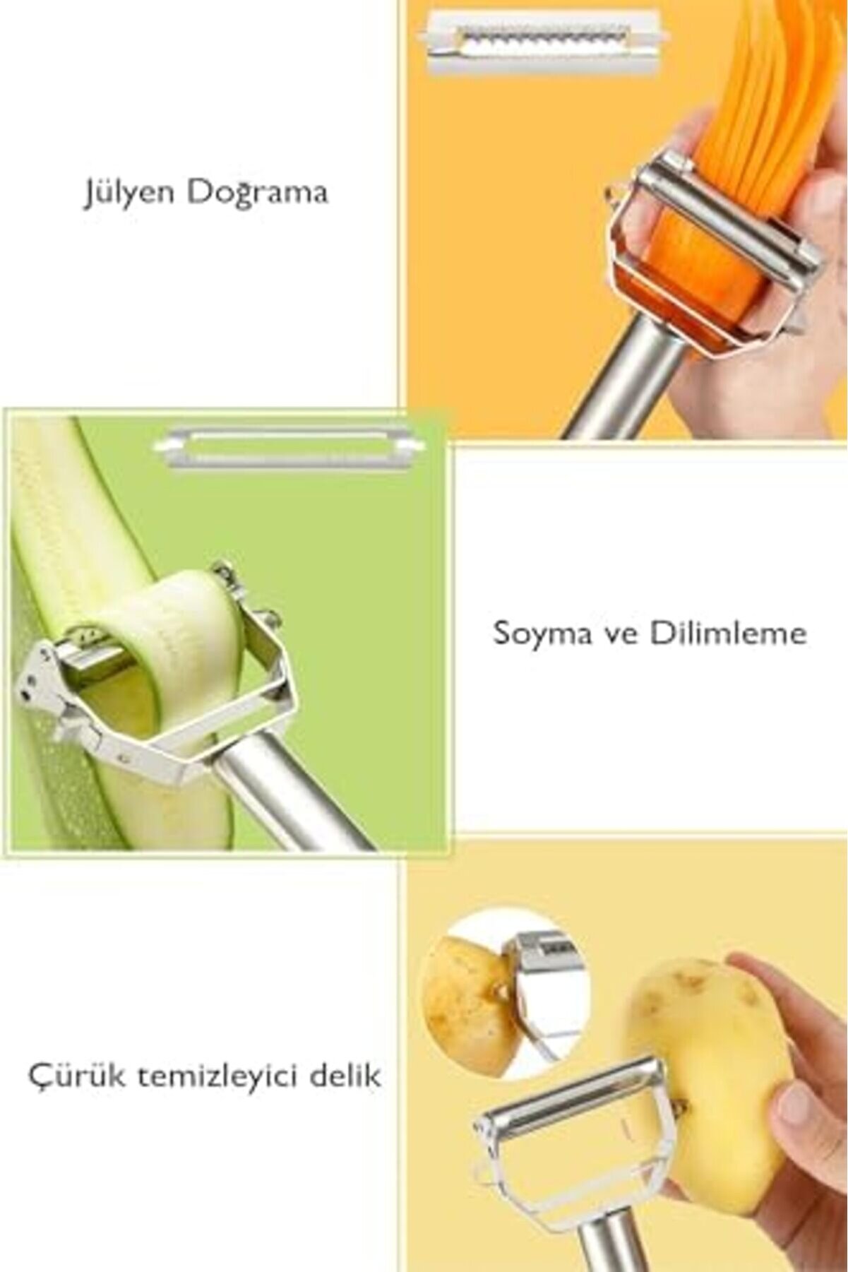 Snshop Fonksi̇yonlu Sebze Meyve Soyacağı, Paslanmaz Çeli̇k Jülyen Doğrayıcı, Salatalık Havuç