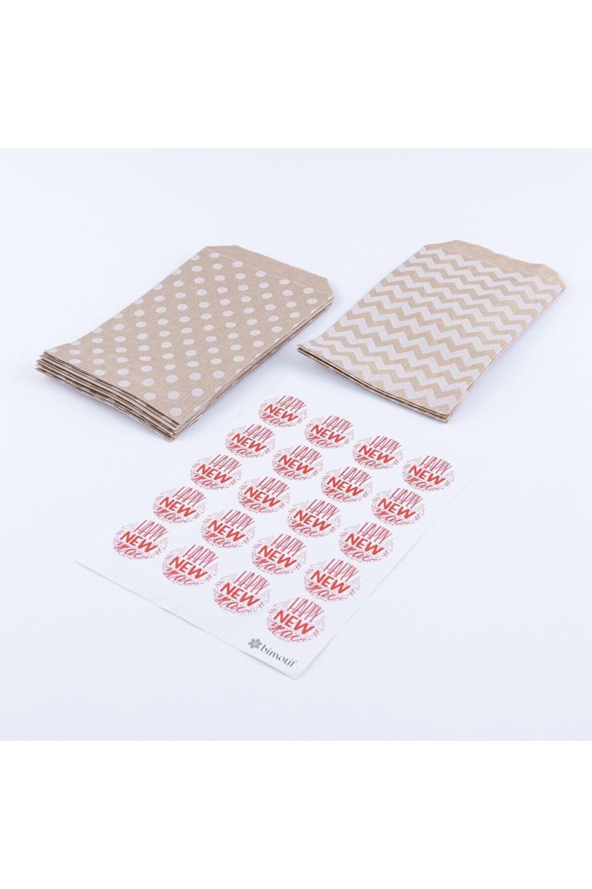 Brfshop 20 Adet Puanti̇ye Ve Zi̇kzak Desenli̇ Kese Kağıdı (18X30 Cm) Ve Kırmızı Happy New Year St