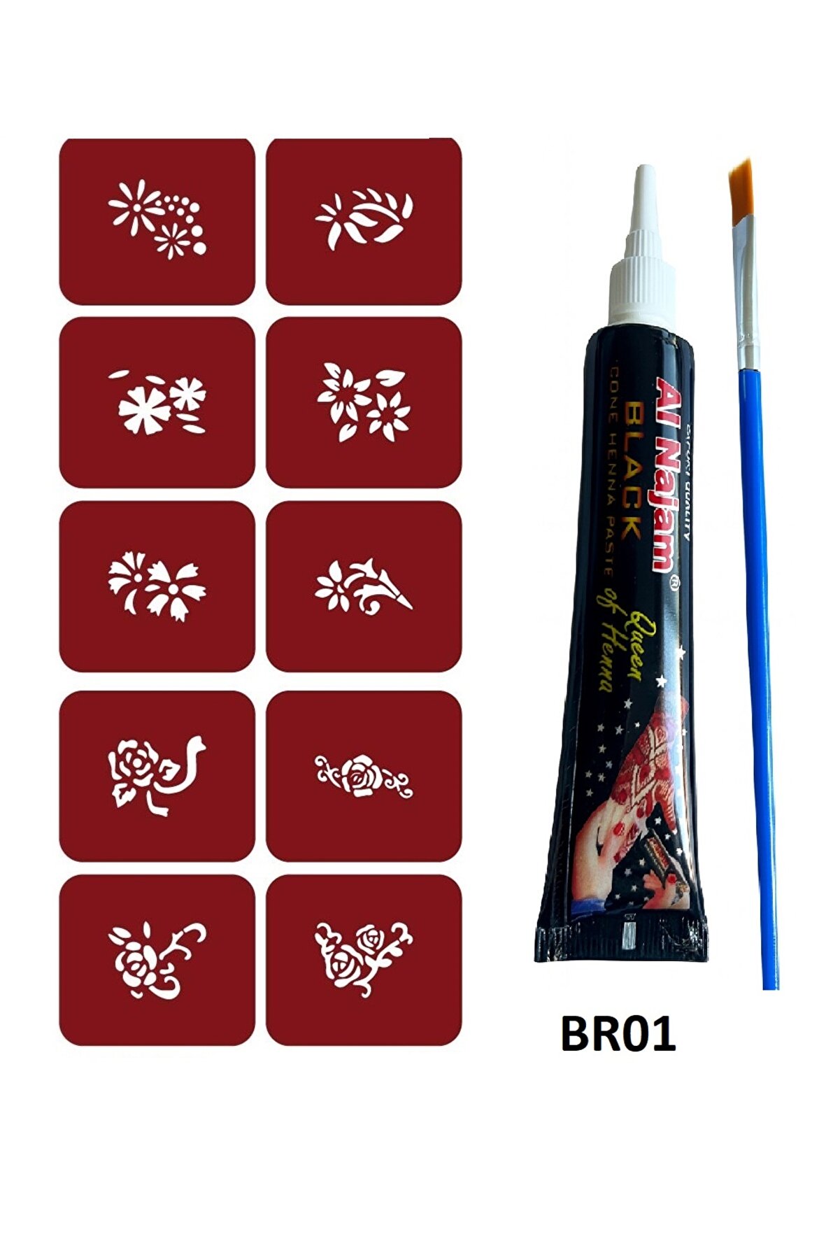 Enhavalı Mi̇ni̇mal Geçi̇ci̇ Dövme Yapma Seti̇ 10 Desen 1 Tüp Kına Br001