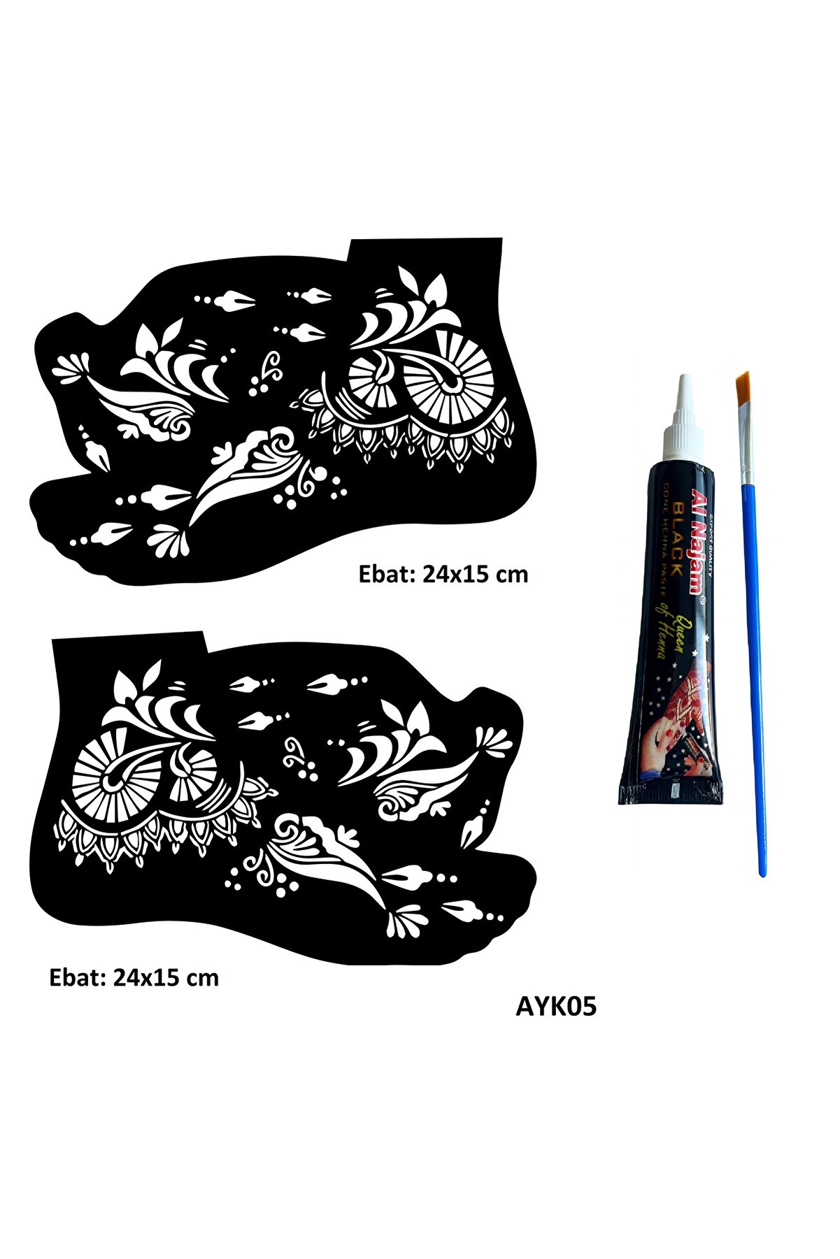 Ai̇rbrush Tattoo Sümbül Desenleri̇ 2 Adet Ayak Kalıbı Ve Si̇yah Hi̇nt Kınası Geçi̇ci̇ Dövme Yapma Seti̇
