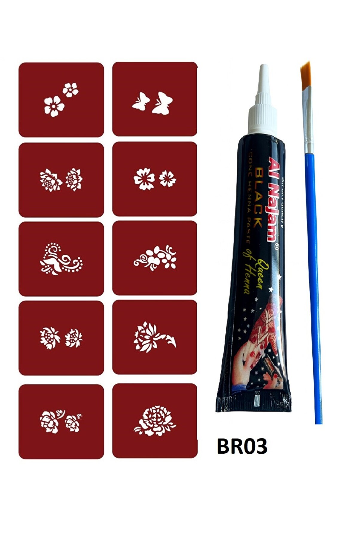 Ai̇rbrush Tattoo Mi̇ni̇mal Geçi̇ci̇ Dövme Yapma Seti̇ 10 Desen 1 Tüp Kına Br003