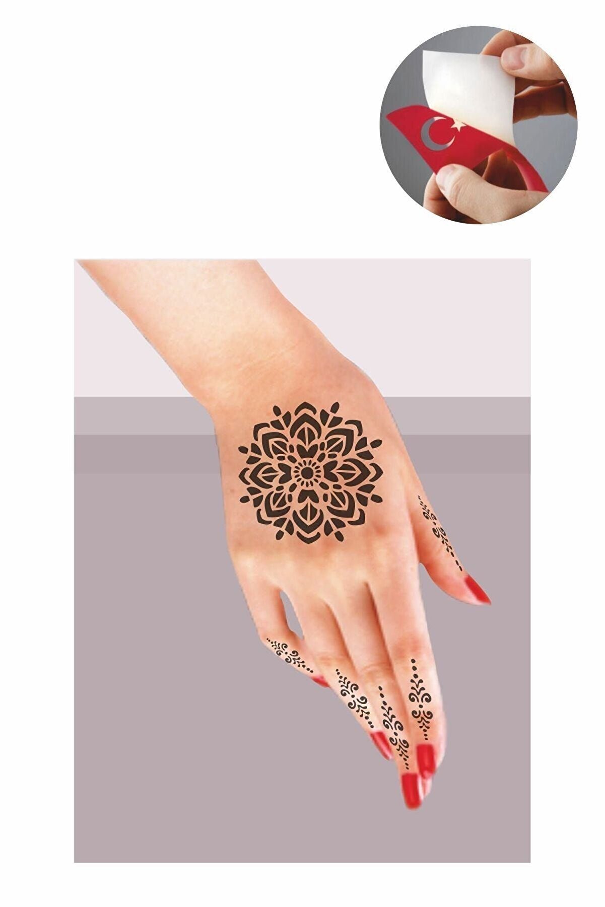 Ai̇rbrush Tattoo El S&uuml;sleme Mandala Hi̇nt Kınası Ile Ge&ccedil;i̇ci̇ D&ouml;vme Yapma Seti̇