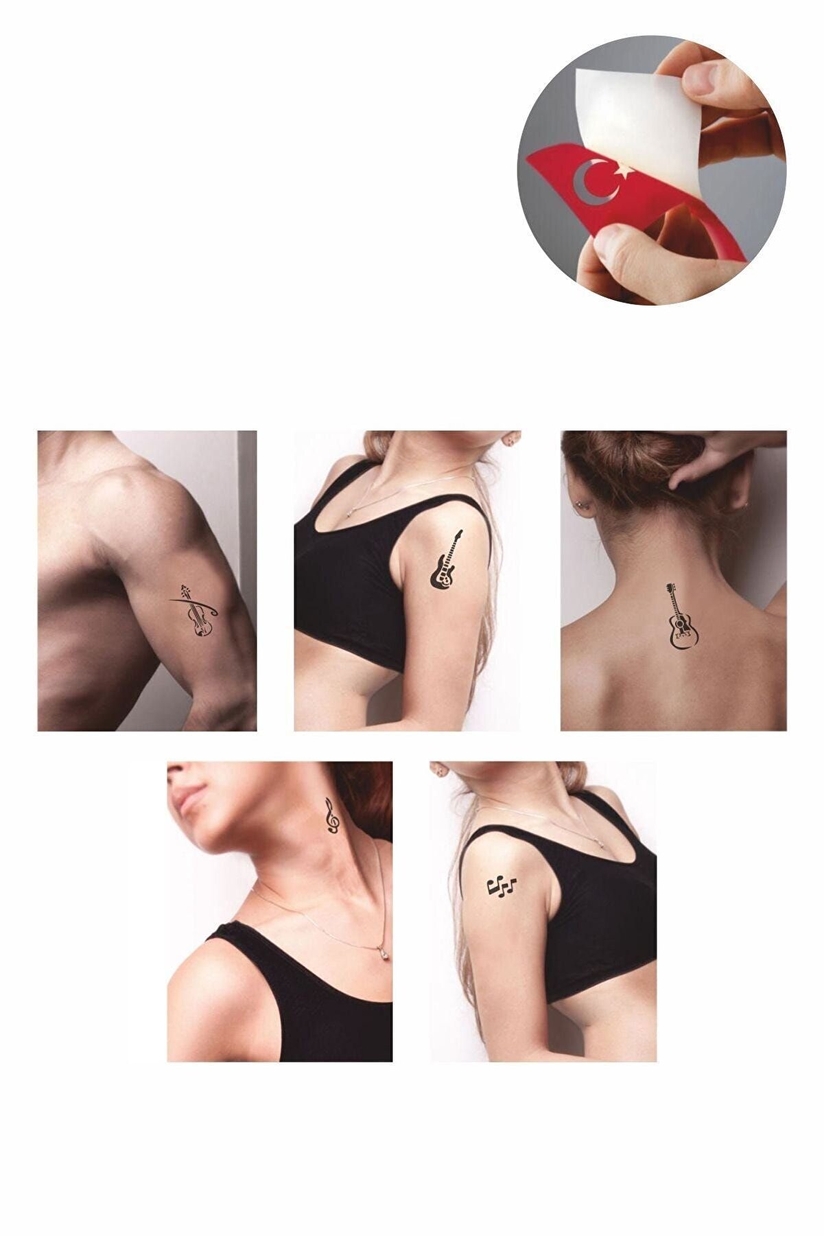 Ai̇rbrush Tattoo M&uuml;zi̇k Gi̇tar Desenleri̇ Hi̇nt Kınası Ile Ge&ccedil;i̇ci̇ D&ouml;vme Yapma Seti̇