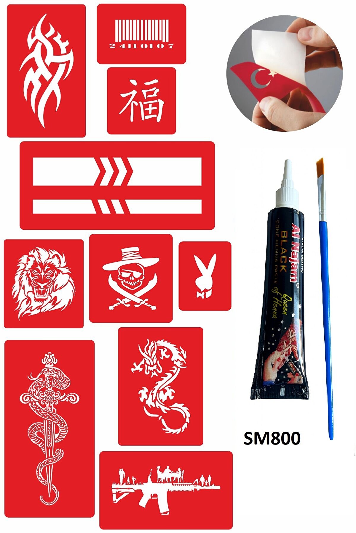 Ai̇rbrush Tattoo Tasarımlar Kınayla Geçi̇ci̇ Dövme Kampanya Seti̇ 1 Tüp Si̇yah Kına 10 Desen