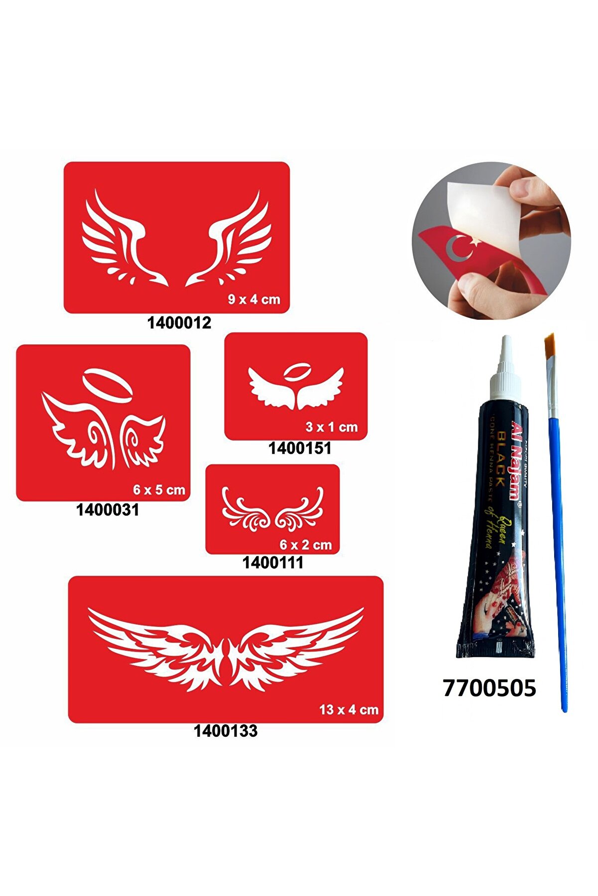 Enhavalı Melek Ve Kanat Desenleri̇ Kına Ile Geçi̇ci̇ Dövme Yapma Seti̇