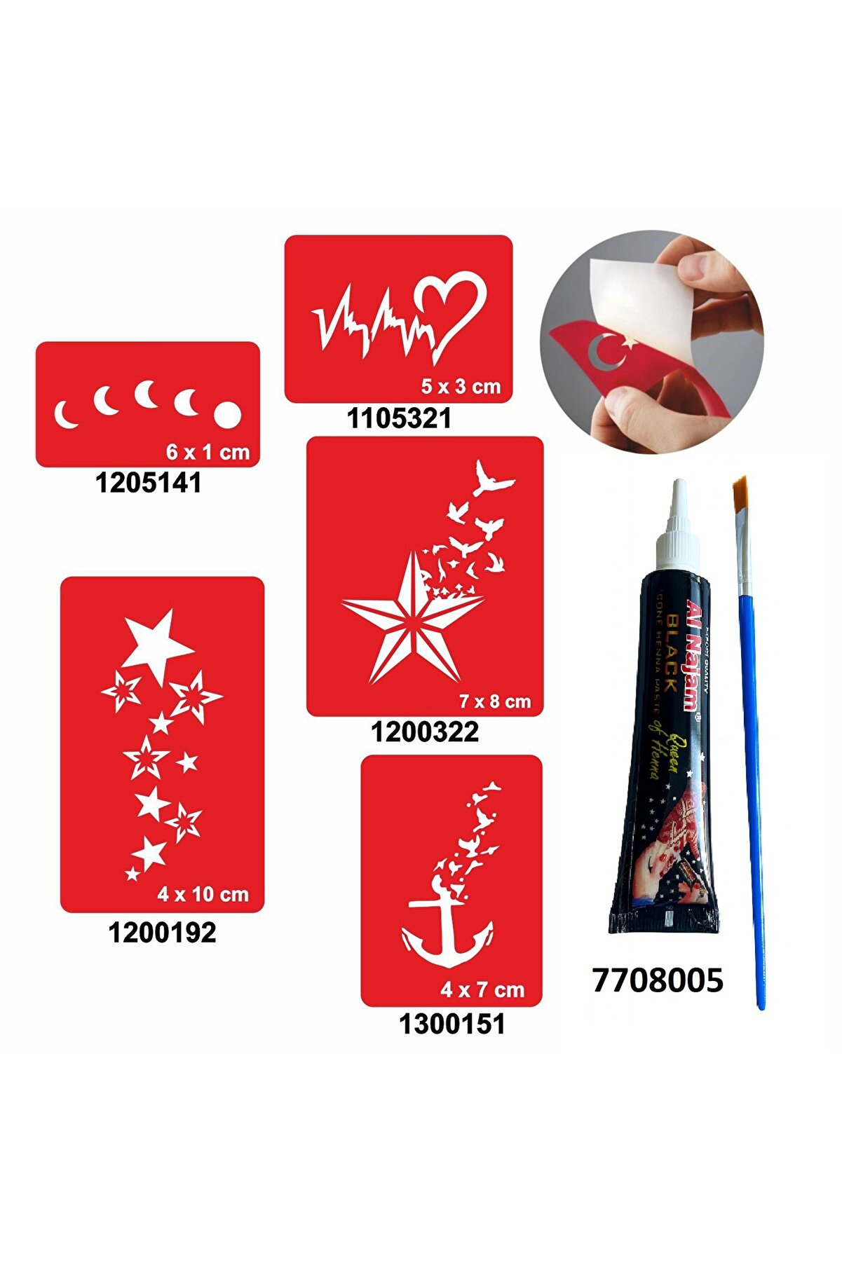 Enhavalı Kalp Ve Yıldız Desenleri̇ Hi̇nt Kınası Ile Geçi̇ci̇ Dövme Yapma Seti̇