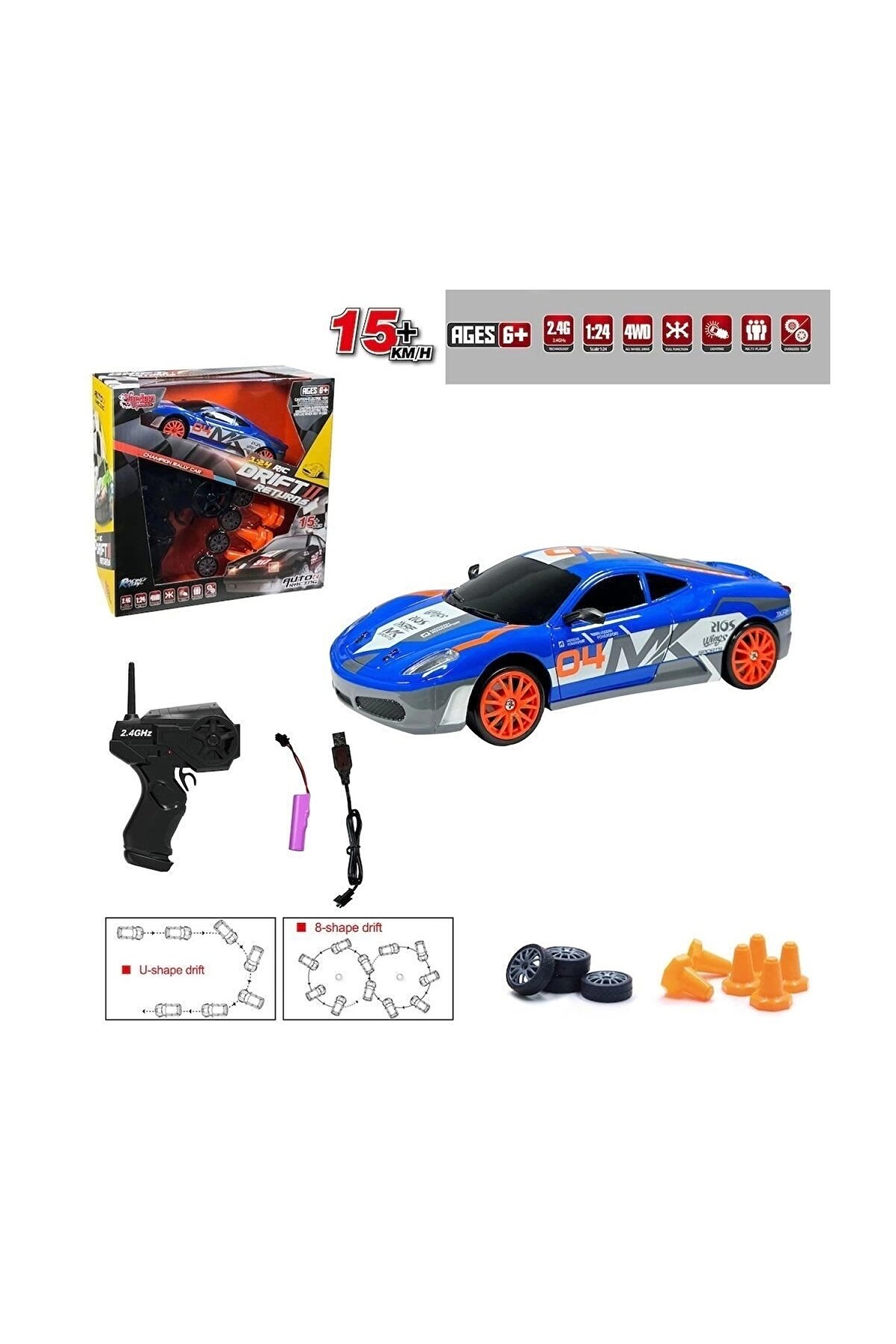 Omarı HBSC24A07091011 Kumandalı Full Fonksiyon 2.4G Şarjlı 124 Drift Araba Vardem