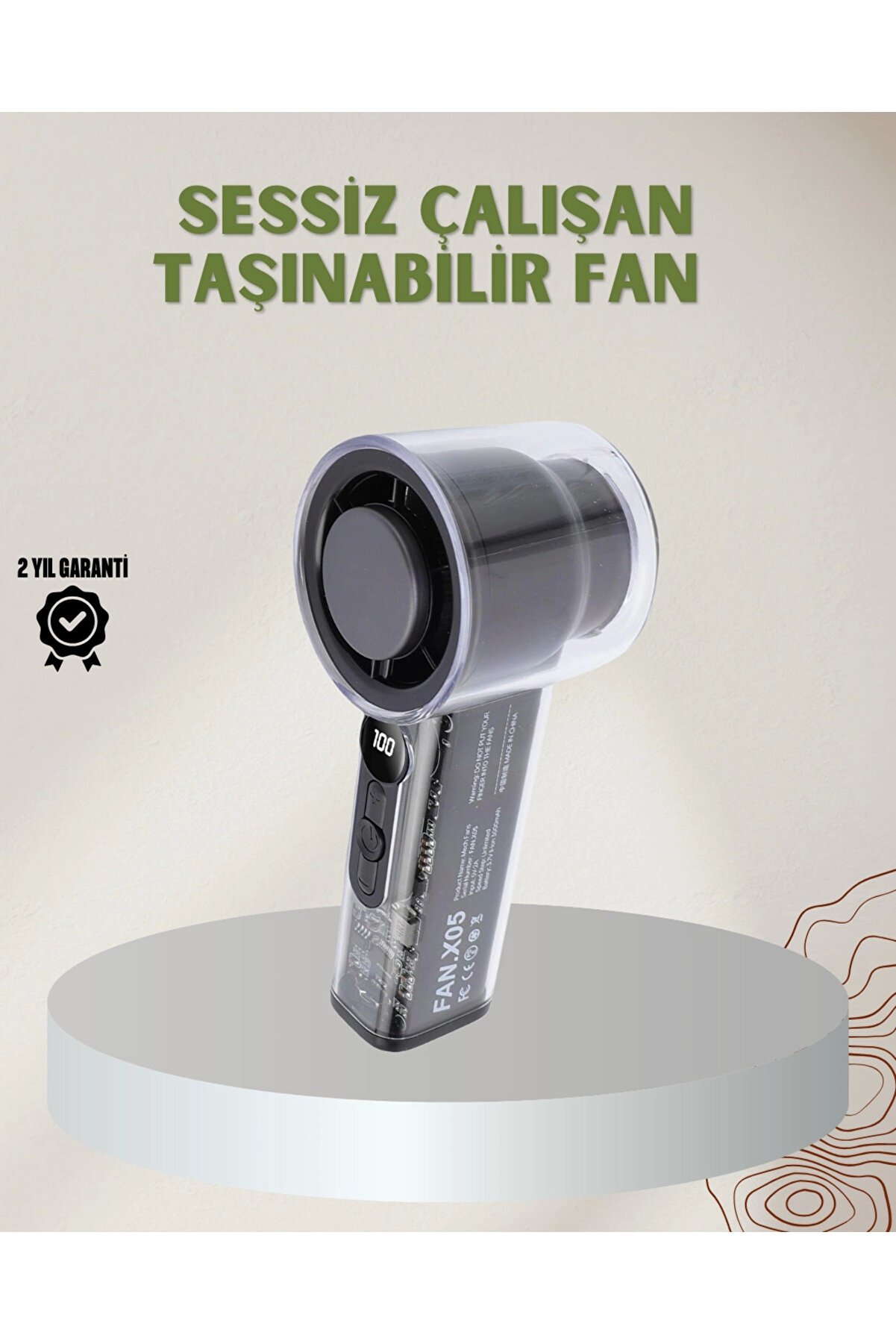 LAMİATAKI 100 Kademeli Ayarlanabilir Mini Fan | Dijital Ekranlı Serinletici