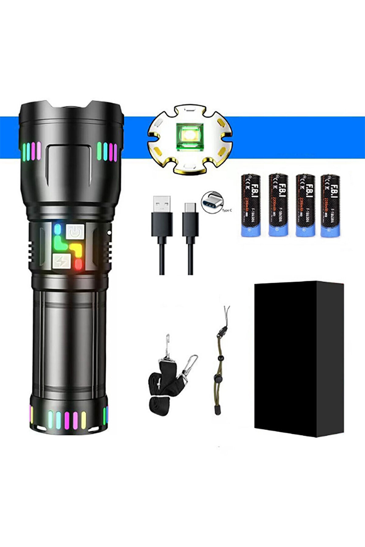 Pro F-3002 Alümi̇nyum Tg Led Gece Şeri̇tli̇ Type-C Şarjlı El Feneri̇