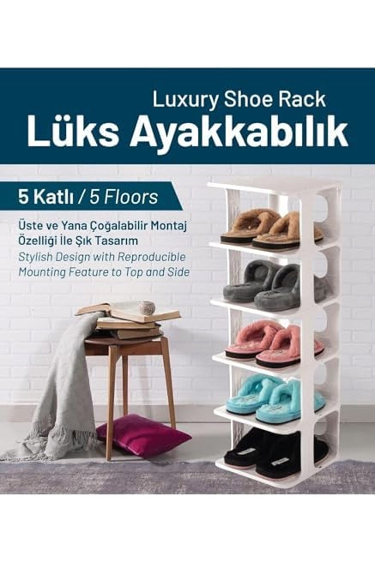 Home 5 Katlı Plasti̇k Ayakkabılık Raf, Eklenebi̇li̇r Ve Büyütülebi̇li̇r Düzenleyi̇ci̇ Organi̇zer, Kap