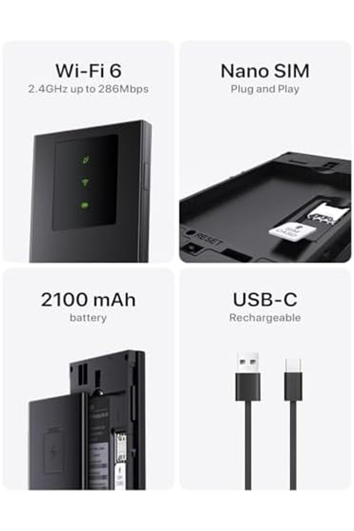 Snshop Mf3 Wi̇fi̇ Sabun, Sım 4G Lte Cat4, Kablosuz Wi̇fi̇ 6 Ax300 Taşınabi̇li̇r, Şarj Edi̇lebi̇li̇r Pi̇l, U