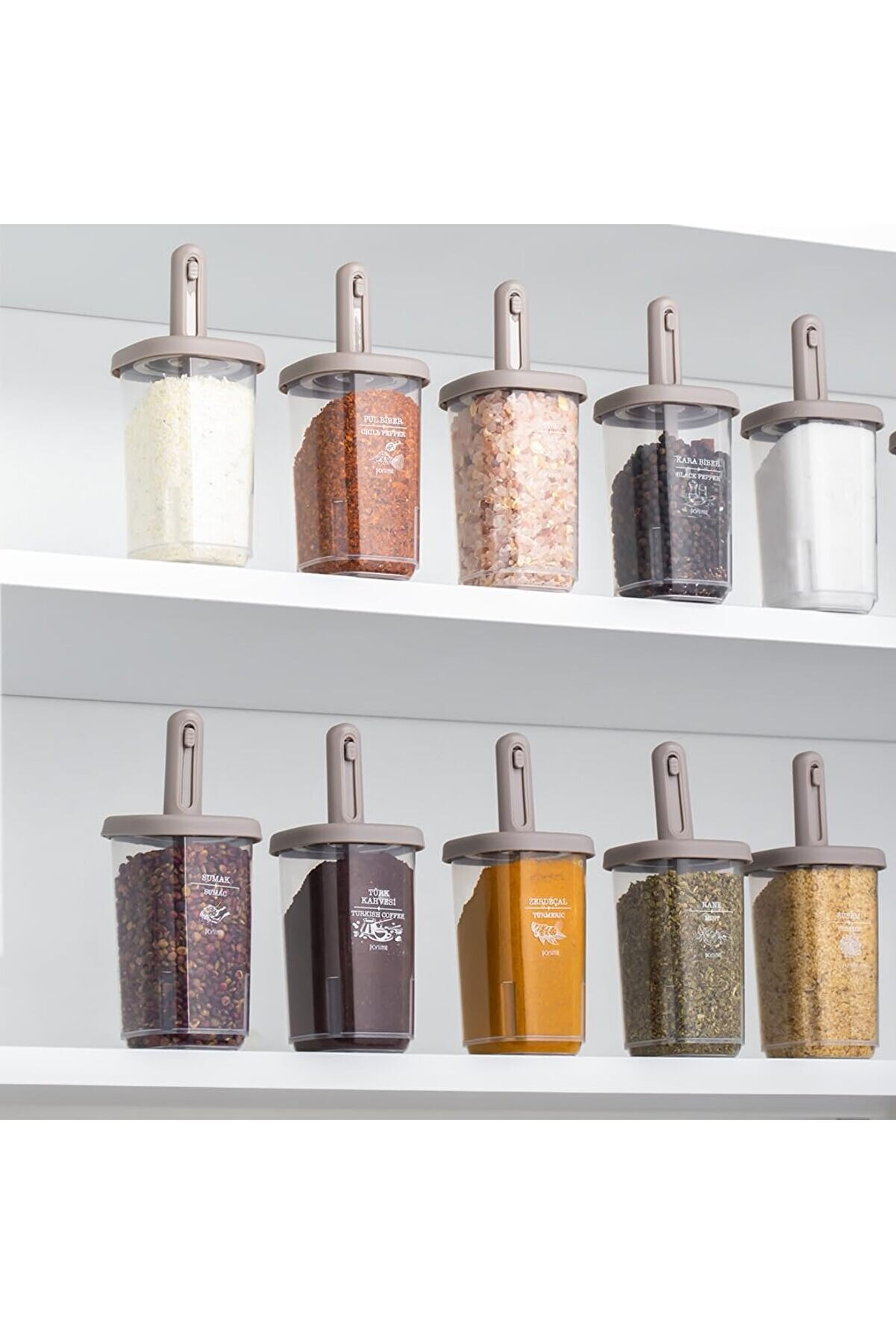 STOREMAX lvnshop 1105 Kaydırmalı Kaşıklı Sızdırmaz Kapaklı Etiketli Yağdanlıklı 14'lü Seti Cappuccino 224120