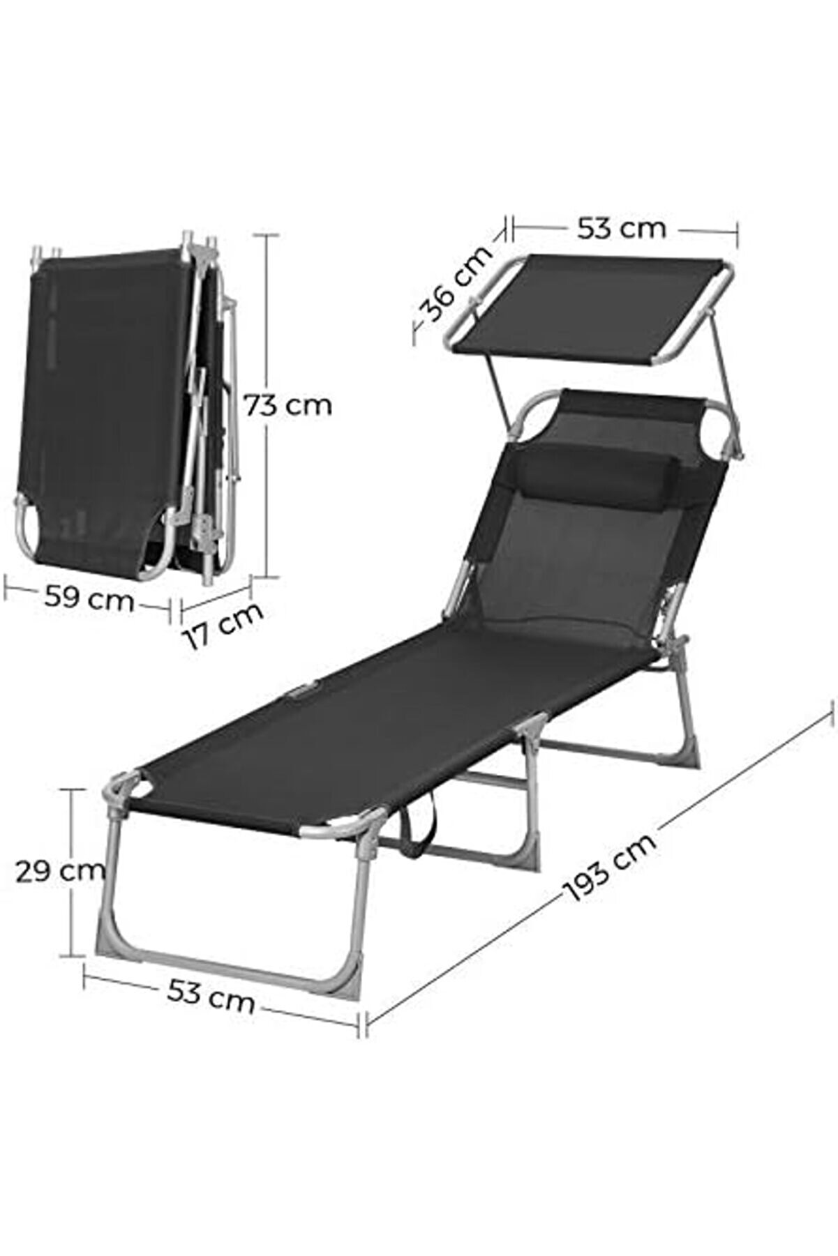 Vegashop Gcb192B01 Şezlong, Baş Destekli̇ Rahatlama Şezlongu, Sırtlık Ve Güneş Şemsi̇yesi̇, Eğ