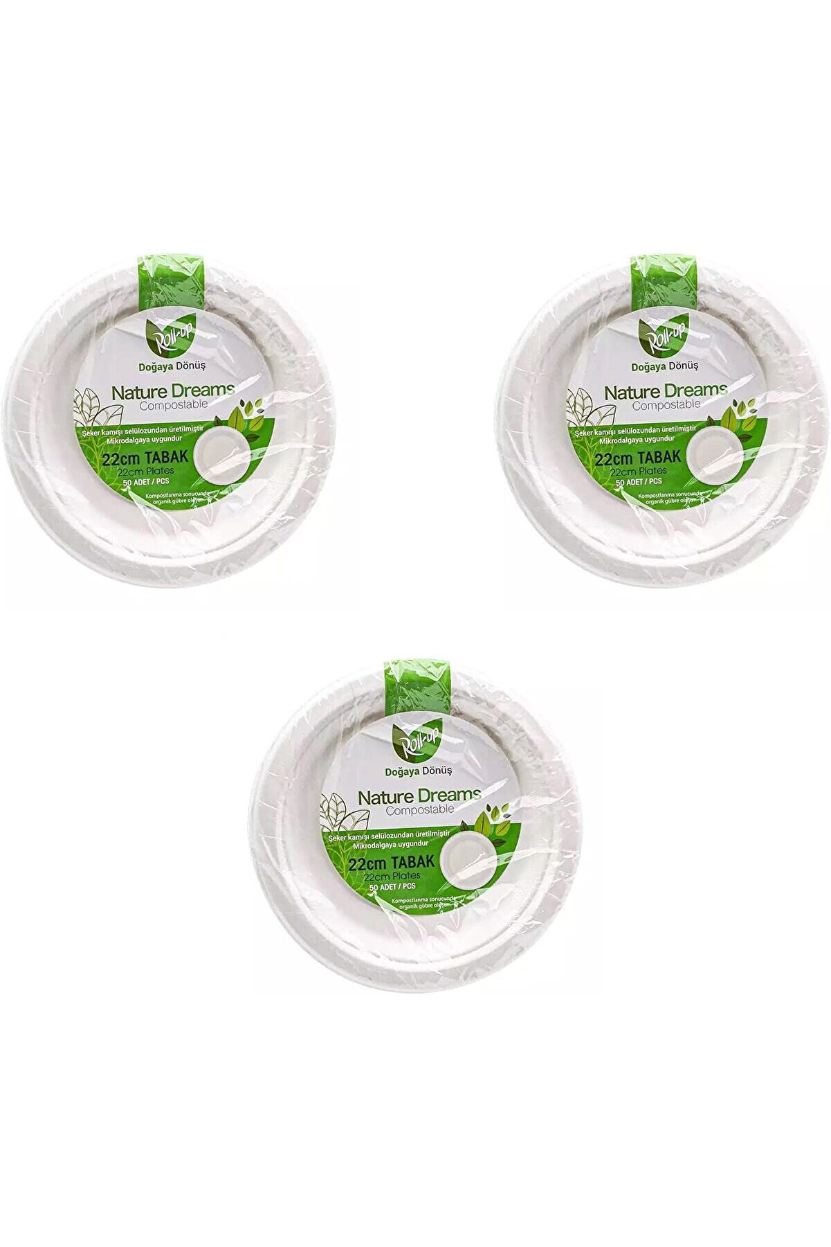 Jptrshop Nature Ekoloji̇k Karton Kağıt Parti̇ Tek Kullanımlık Tabak - 22 Cm. - 50 Adetli̇k 3 Paket