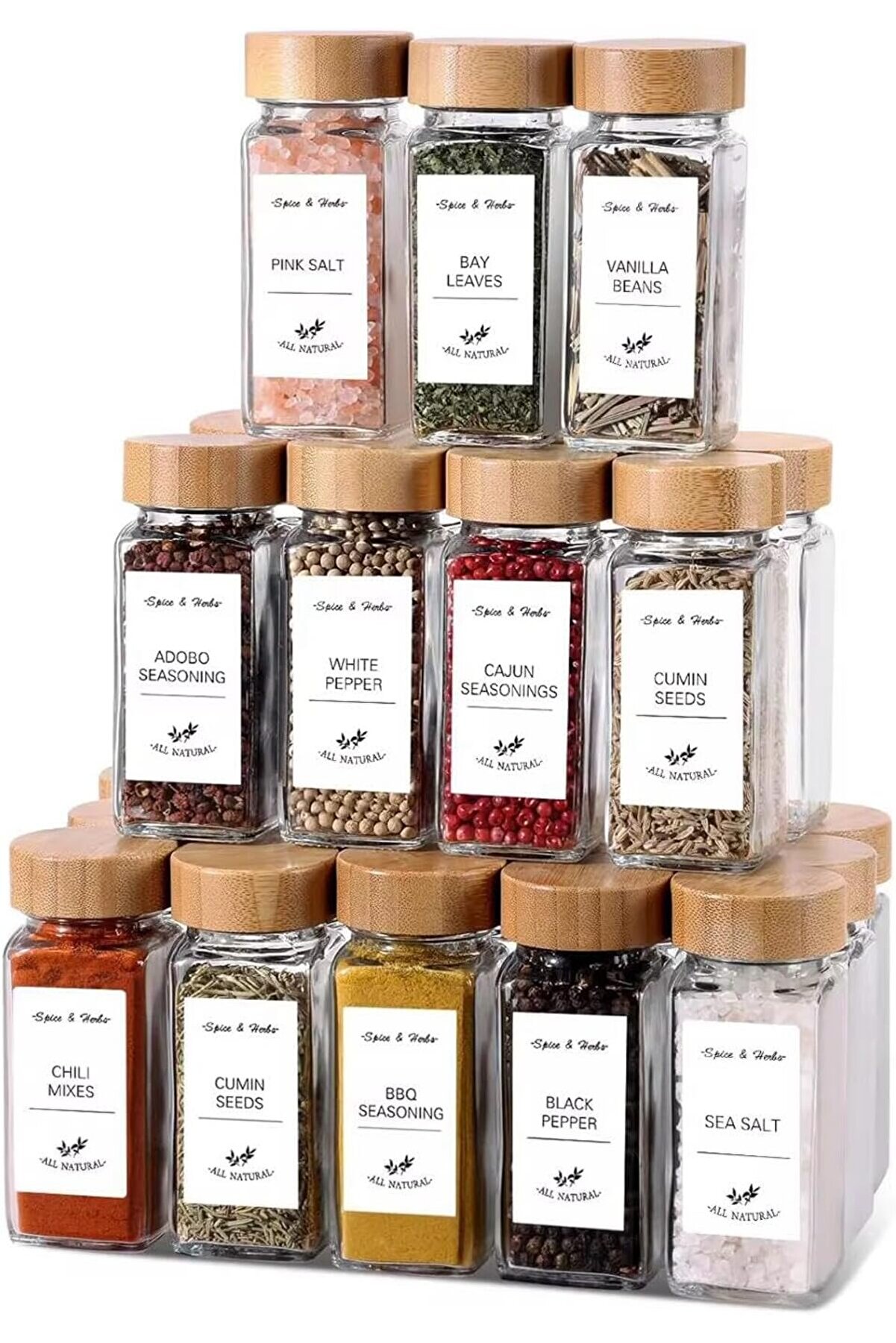 Ynsshopi̇ng 12 Li̇ Bambu Ve Akasya Kapaklı Cam Seti̇ 120 Ml - Ahşap Kapaklı, Şeffaf Cam, Sağlıklı Ve Şı