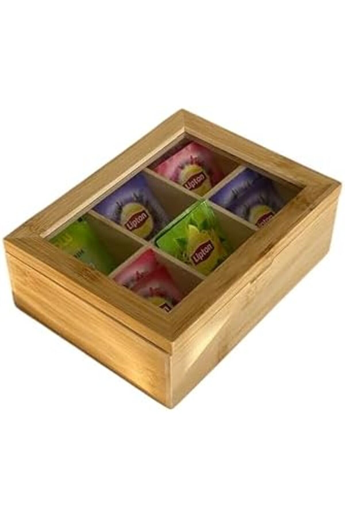 Aclyashop Bambu 6 B&ouml;lmeli̇ &Ccedil;ay Kutusu -%100 Orji̇nal Bambu Kapak 21X16,5 X7Cm 1058548